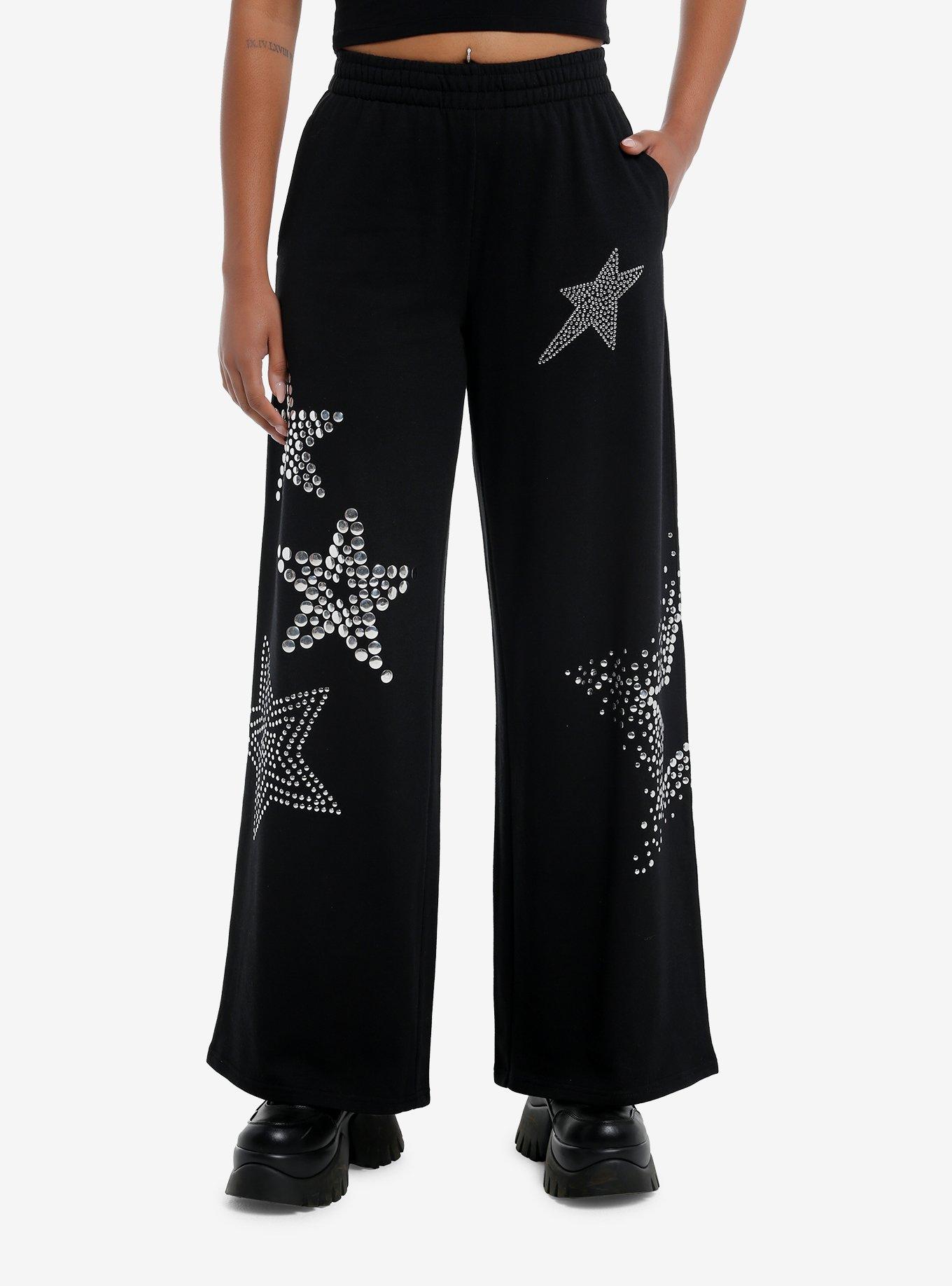 Studded Stars Girls Wide Leg Lounge Pants, BLACK, hi-res