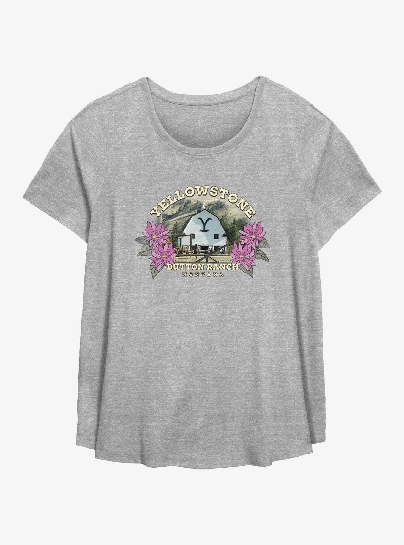 Yellowstone Ranch Photo Girls T-Shirt Plus Size, HEATHER GR, hi-res