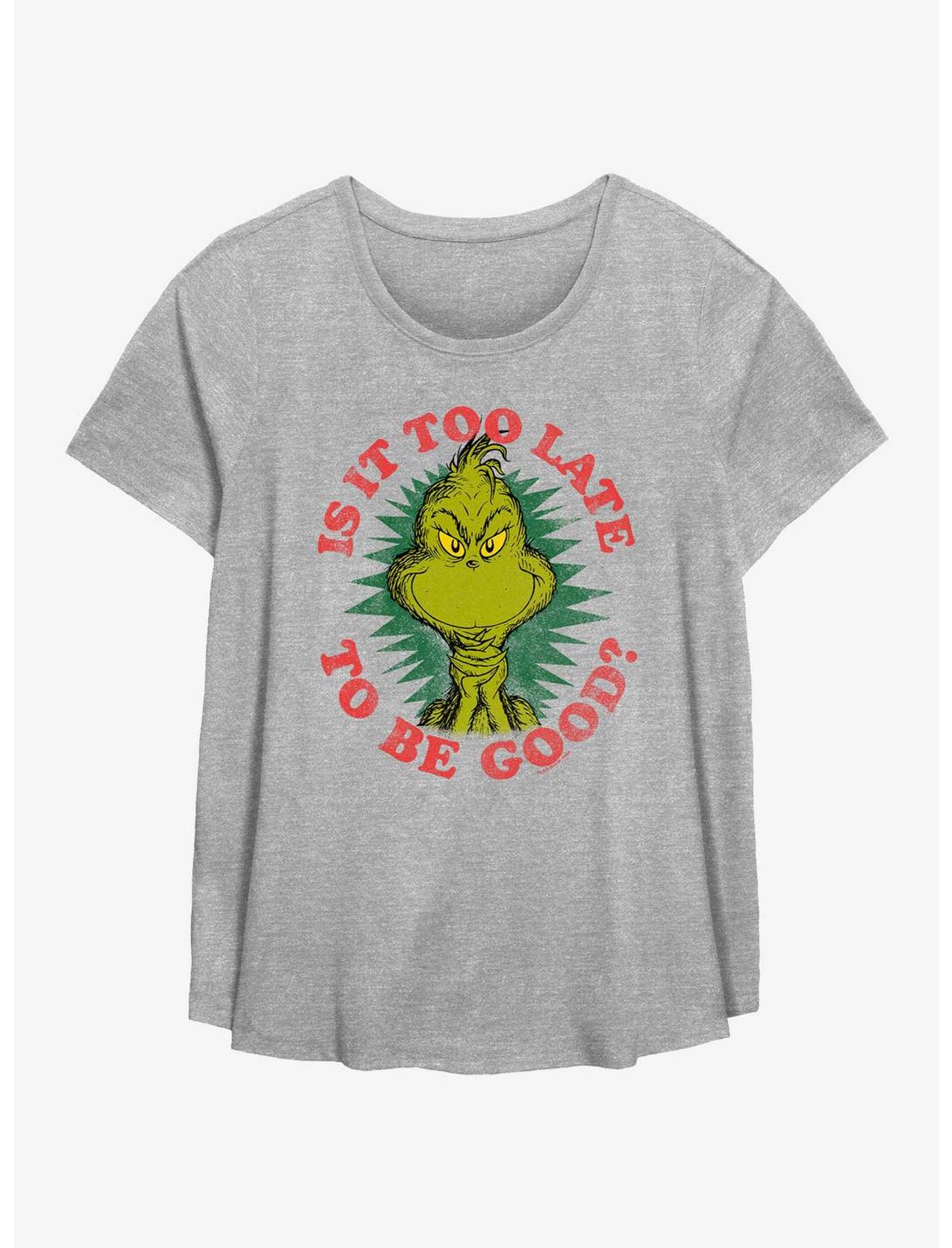 Dr. Seuss How The Grinch Stole Christmas Too Late To Be Good Girls T-Shirt Plus Size, HEATHER GR, hi-res