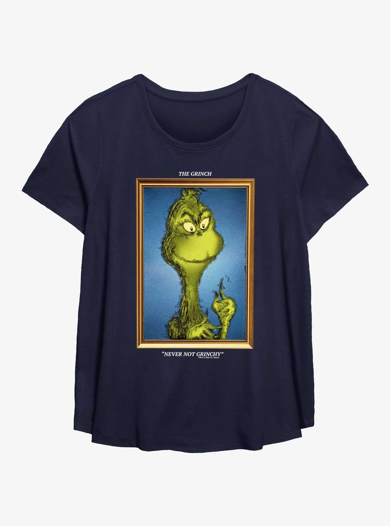 Dr. Seuss How The Grinch Stole Christmas Painted Grinch Girls T-Shirt Plus Size, NAVY, hi-res