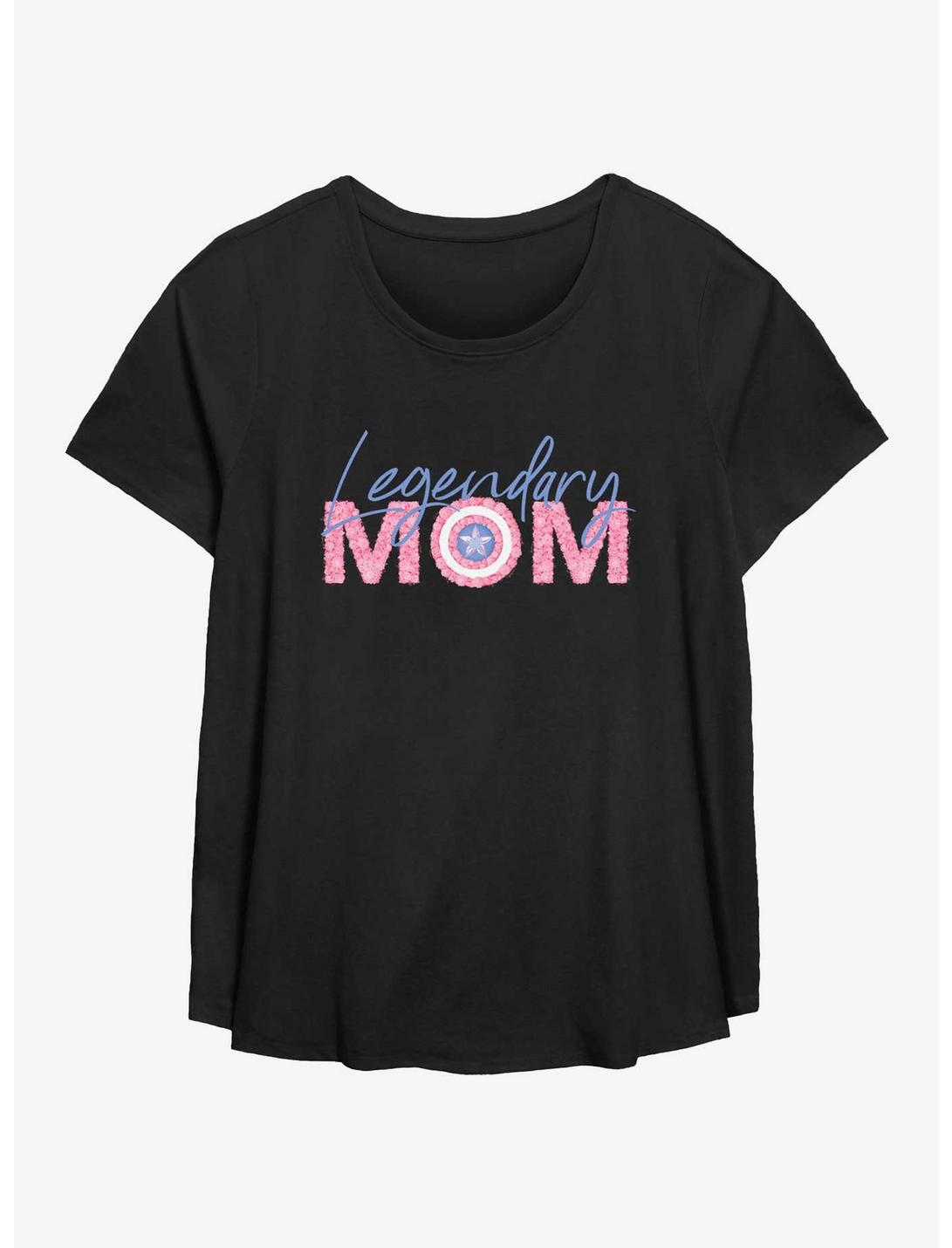 Marvel Captain America Legendary Mom Flowers Womens T-Shirt Plus Size, BLACK, hi-res