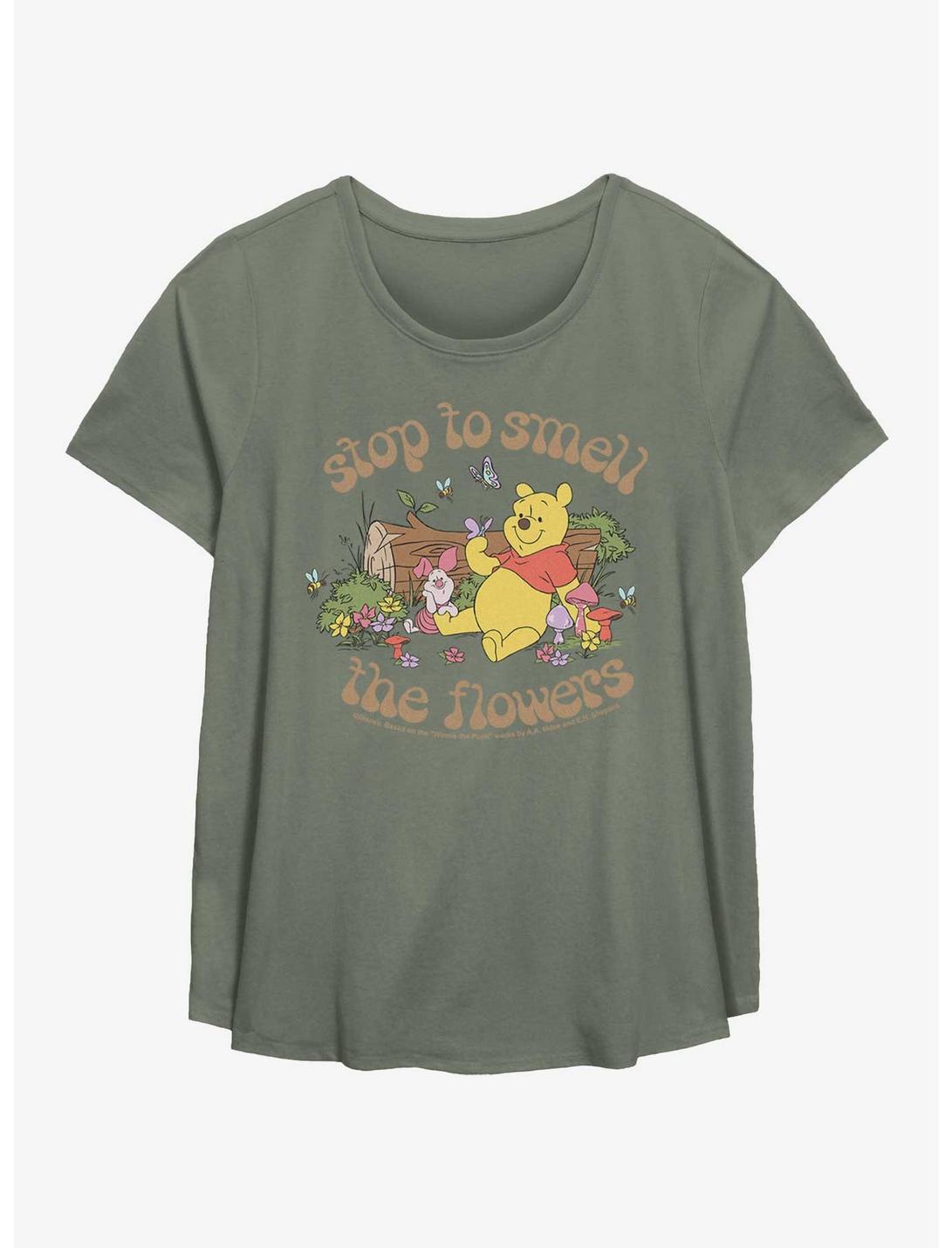 Disney Winnie The Pooh Smell The Flowers Womens T-Shirt Plus Size, SAGE, hi-res