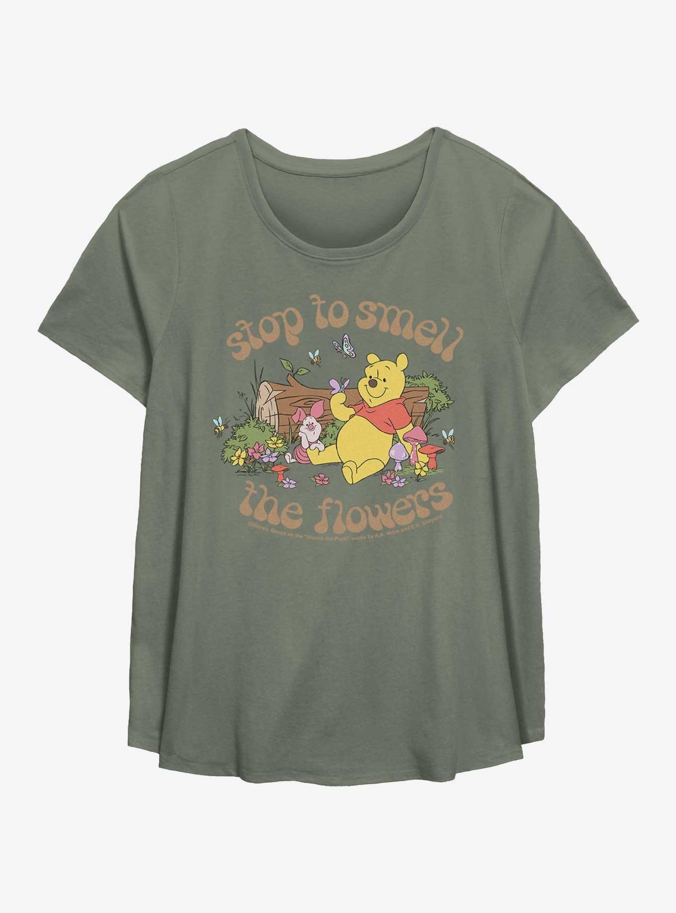 Disney Winnie The Pooh Smell The Flowers Womens T-Shirt Plus Size, SAGE, hi-res