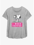 Peanuts Snoopy I Need Coffee Womens T-Shirt Plus Size, HEATHER GR, hi-res