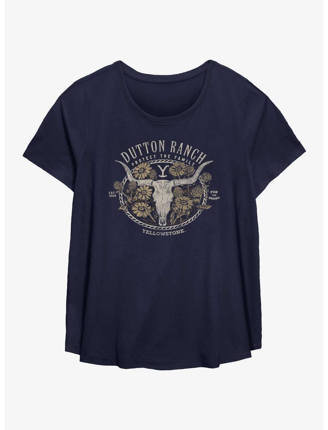 Yellowstone Dutton Ranch Protect The Family Floral Womens T-Shirt Plus Size, NAVY, hi-res