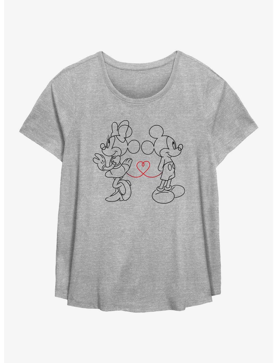 Disney Mickey Mouse & Minnie Mouse Heart Strings Womens T-Shirt Plus Size, HEATHER GR, hi-res