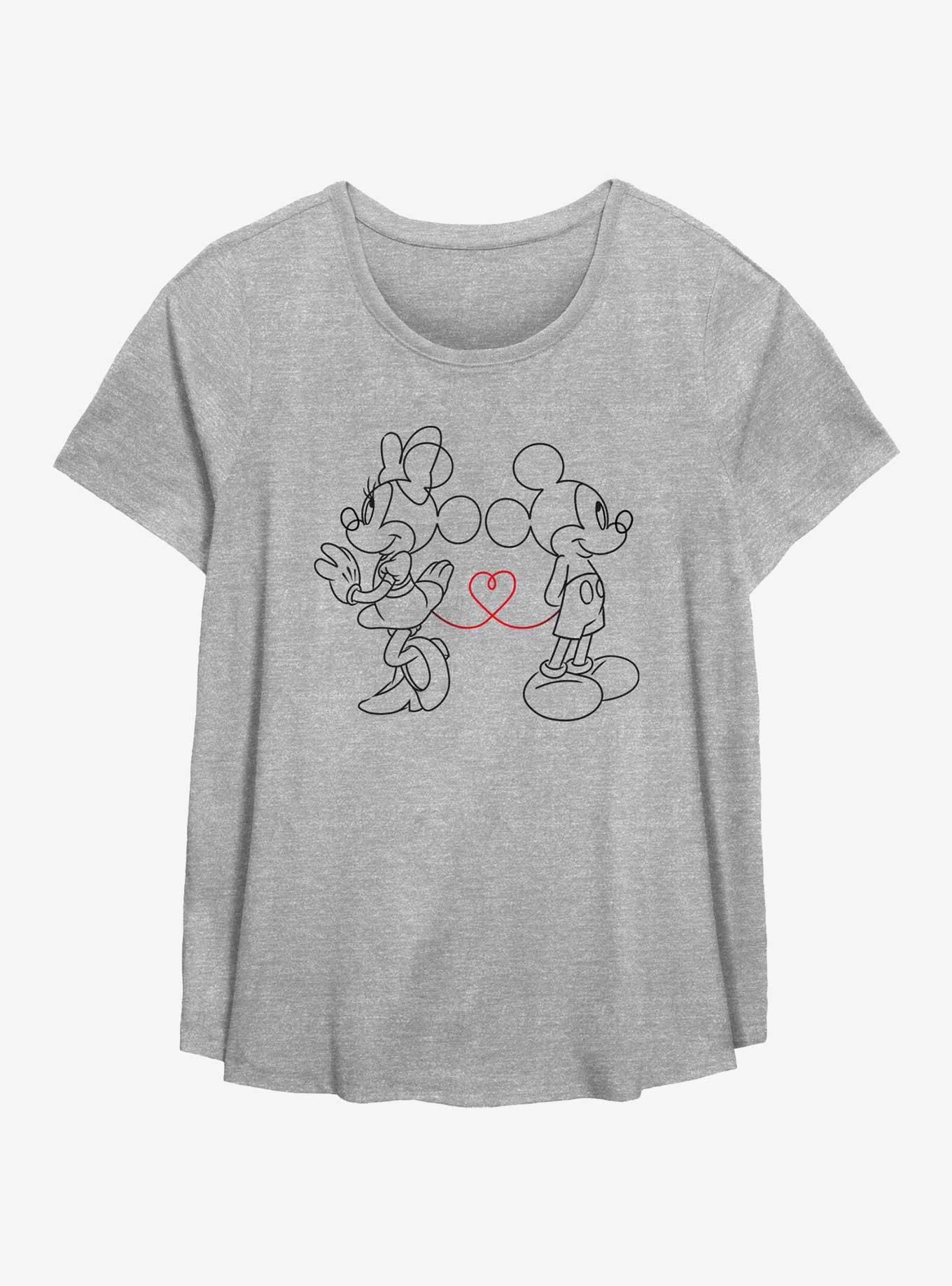 Disney Mickey Mouse & Minnie Mouse Heart Strings Womens T-Shirt Plus Size, HEATHER GR, hi-res