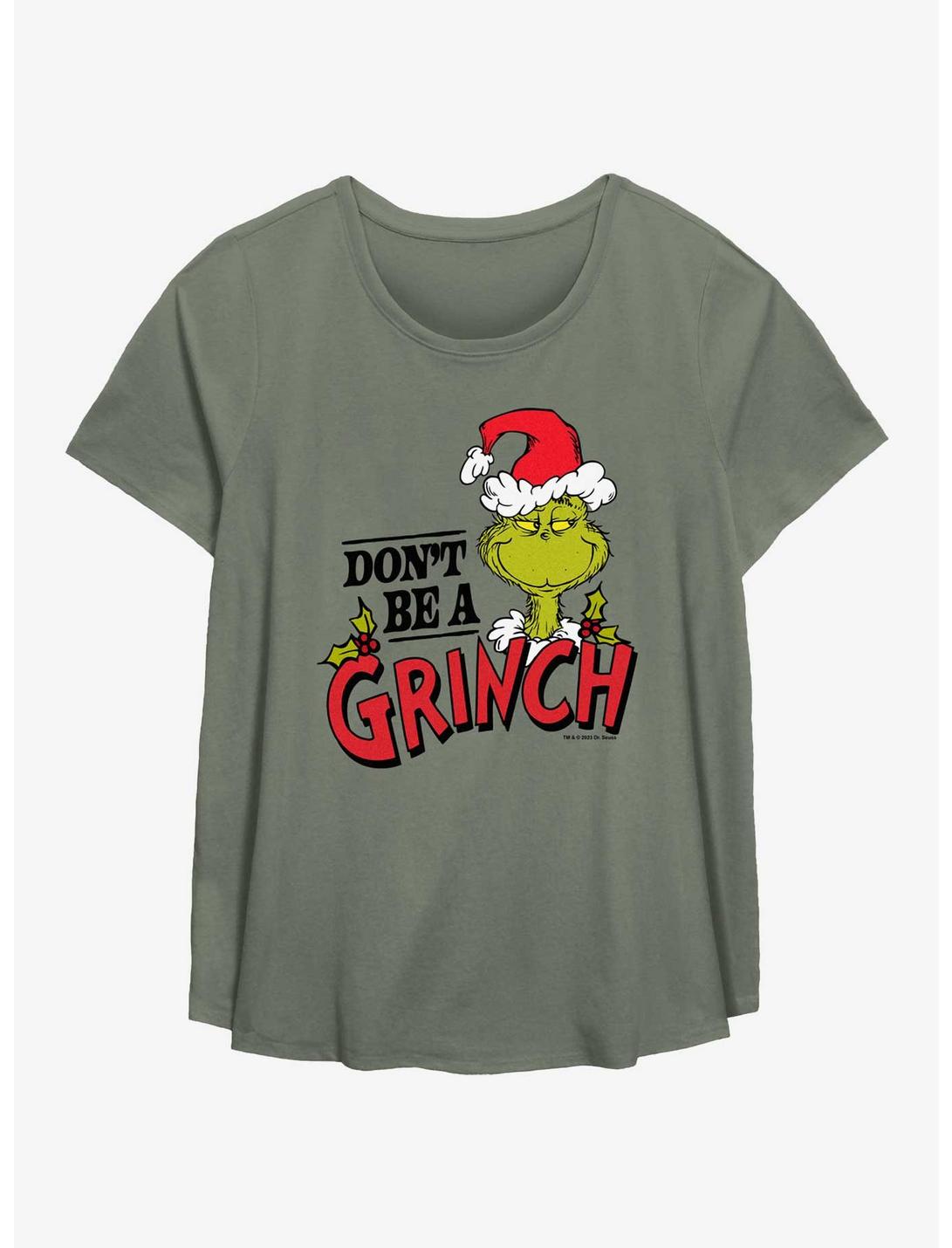Dr. Seuss How The Grinch Stole Christmas Don't Be A Grinch Womens T-Shirt Plus Size, SAGE, hi-res
