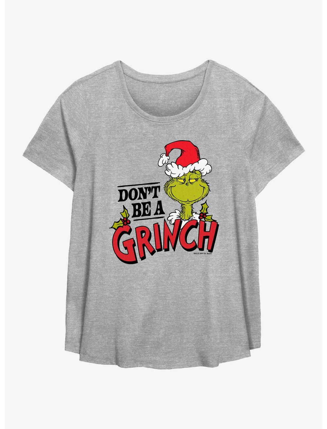 Dr. Seuss How The Grinch Stole Christmas Don't Be A Grinch Womens T-Shirt Plus Size, HEATHER GR, hi-res
