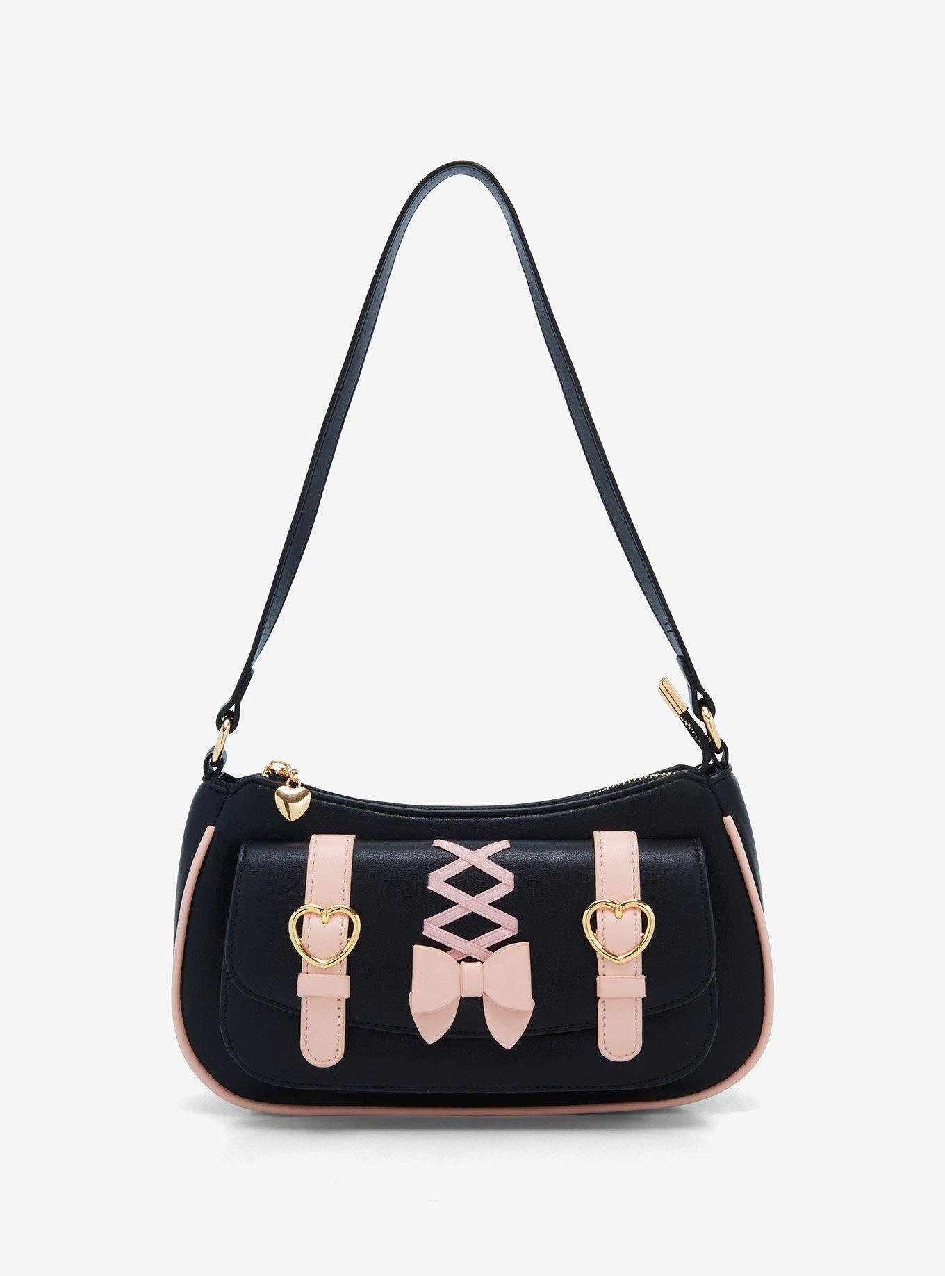 Black & Pink Lolita Heart Bow Shoulder Bag, , hi-res