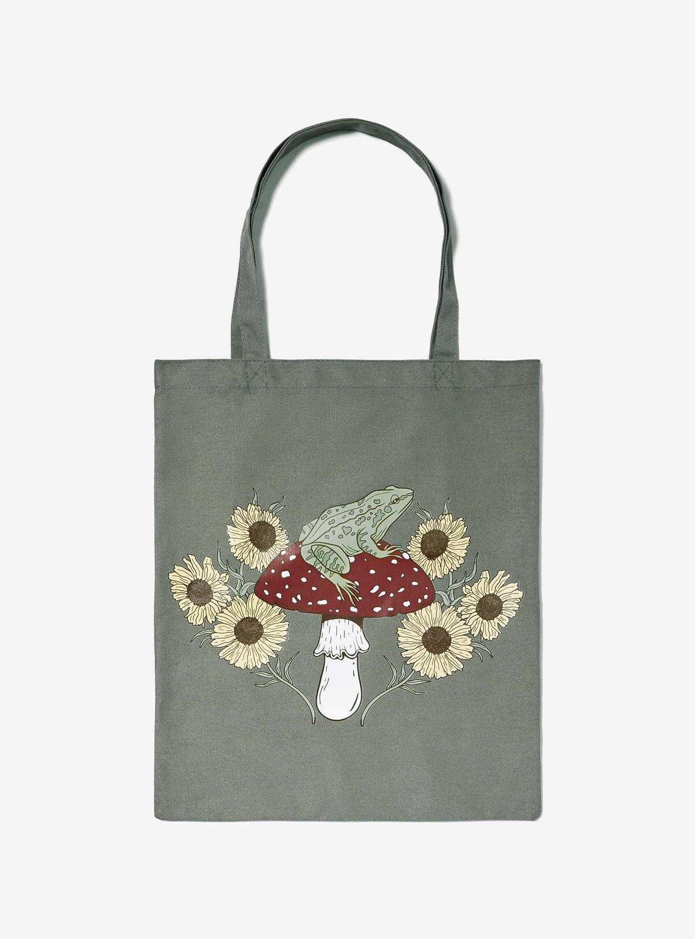 Frog Sunflower Mushroom Green Tote Bag, , hi-res