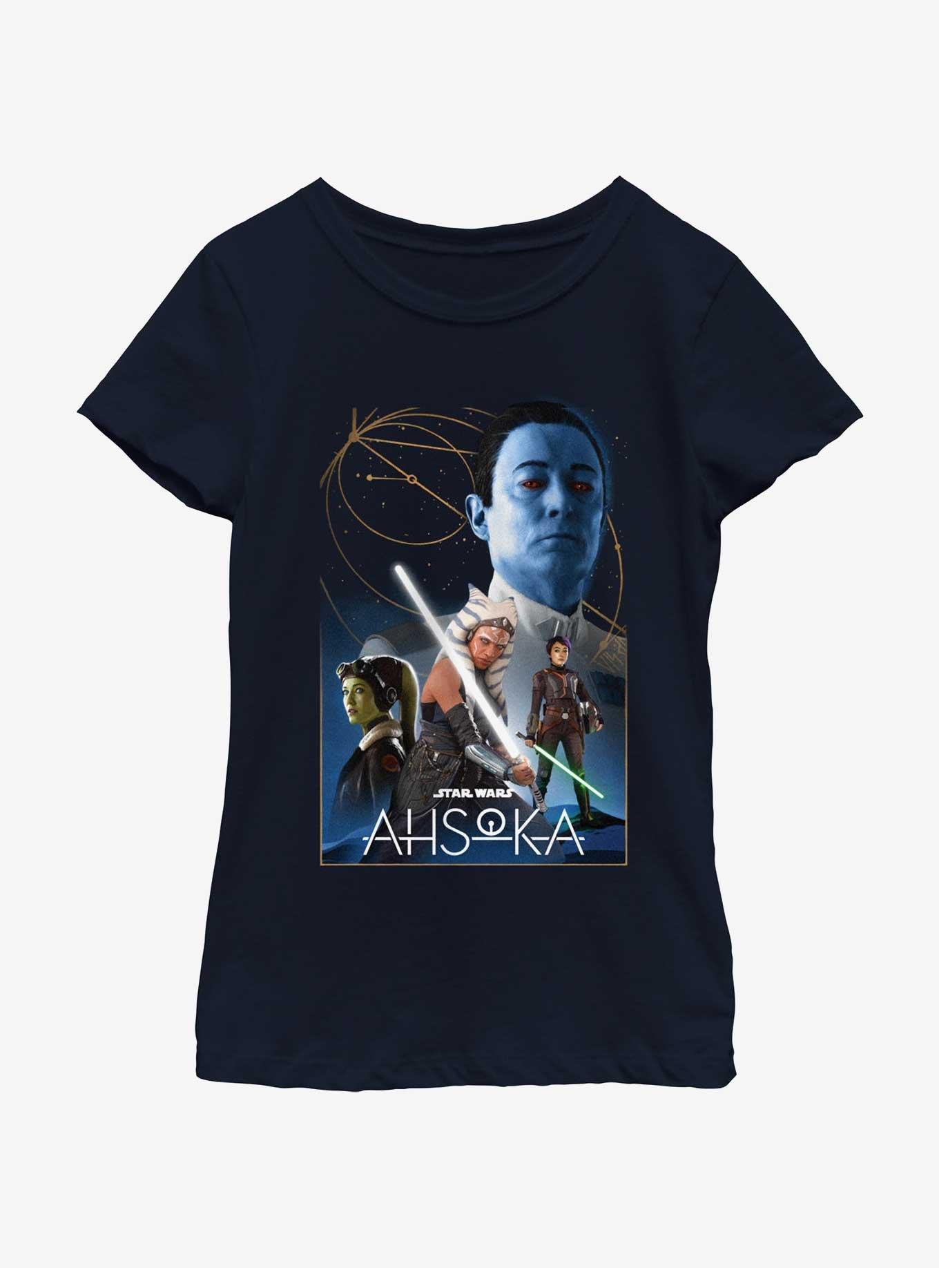 Star Wars Ahsoka Poster Youth Girls T-Shirt, NAVY, hi-res