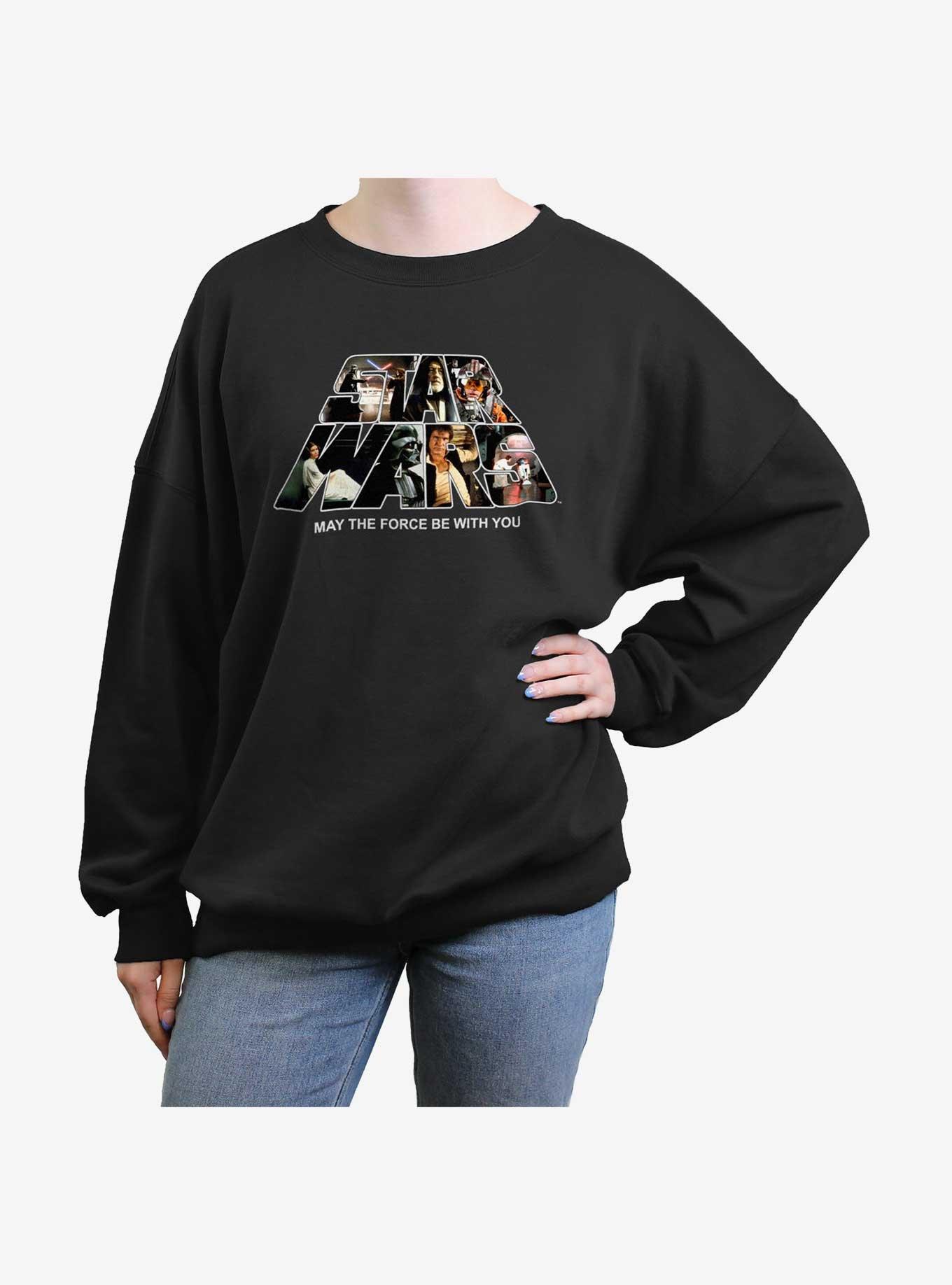 Star Wars Logo Fun Womens Oversized Sweatshirt, BLACK, hi-res