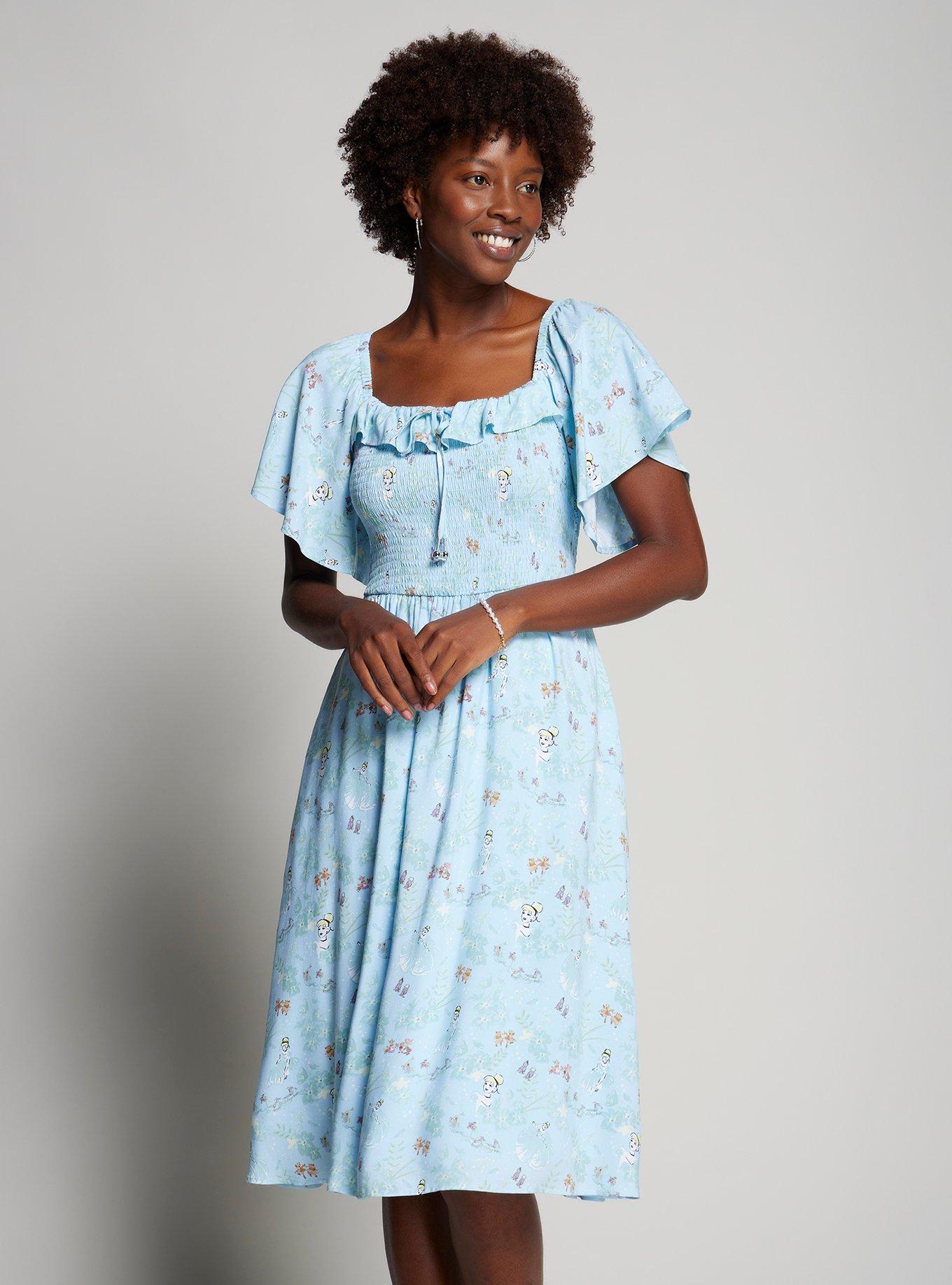 Disney Cinderella Blue Smocked Midi Dress, , hi-res