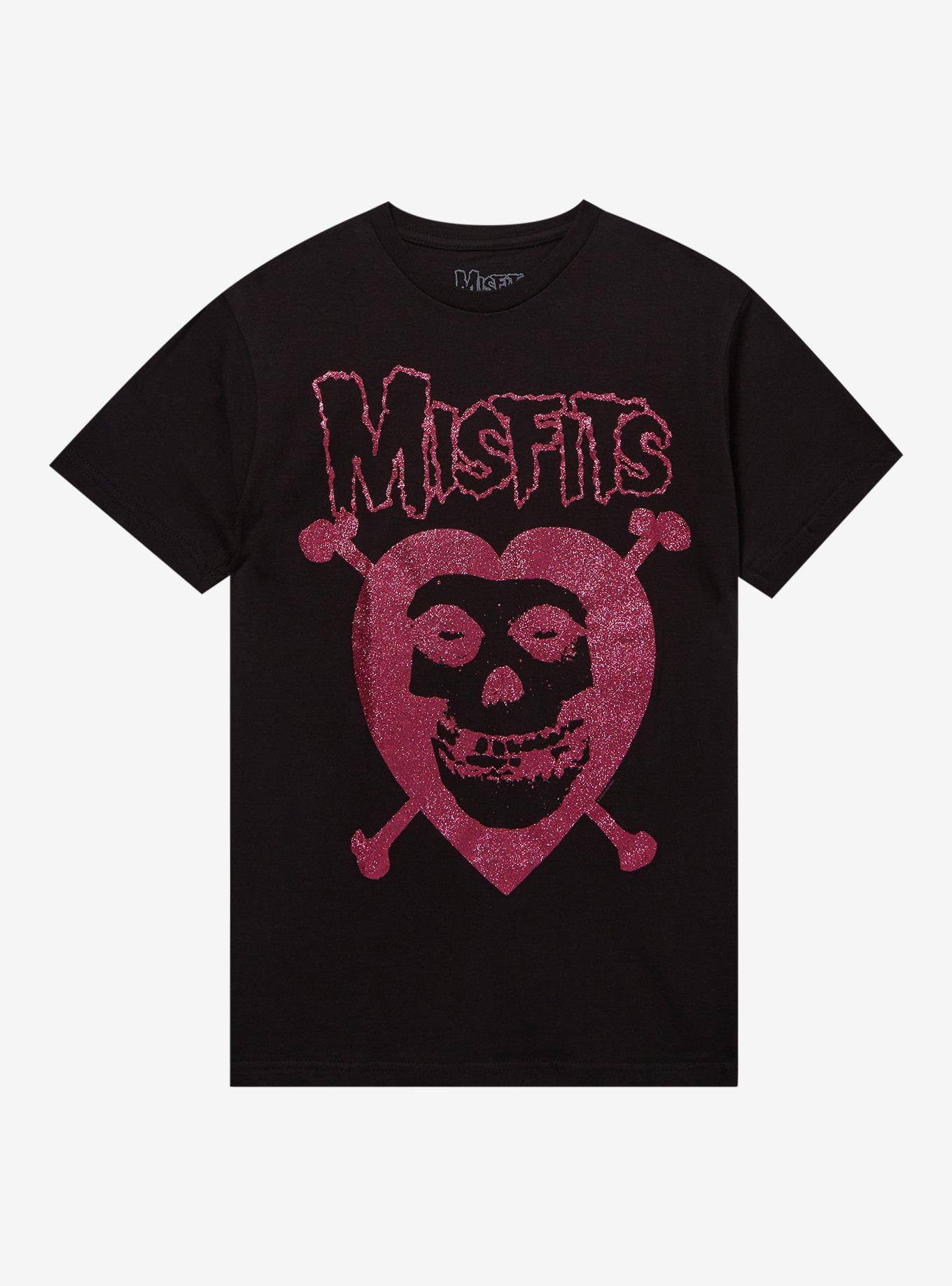 Misfits Fiend Skull Heart Glitter Boyfriend Fit Girls T-Shirt