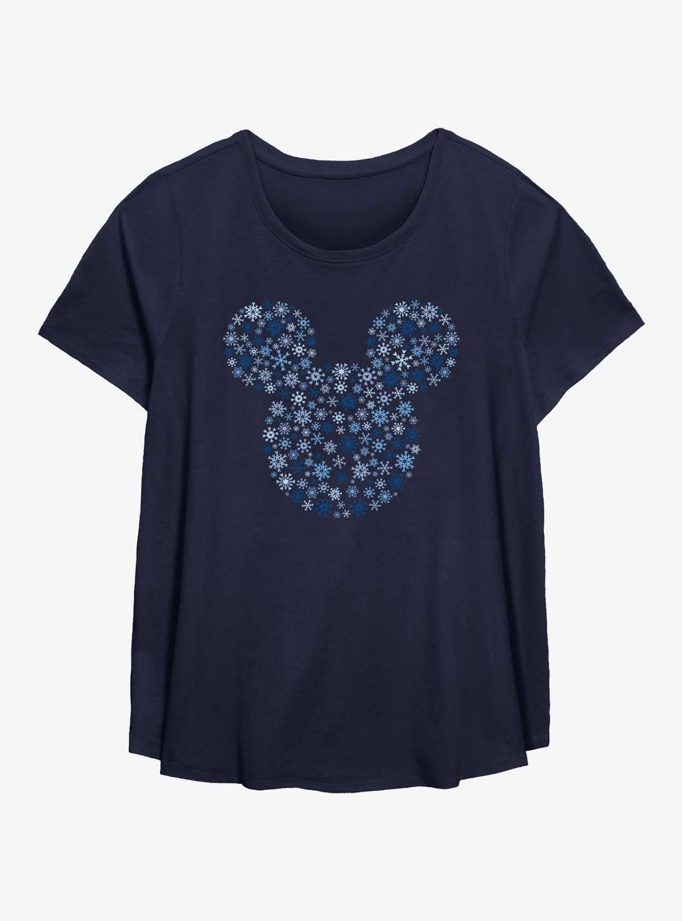 Disney Mickey Mouse Snowflakes Womens T-Shirt Plus Size