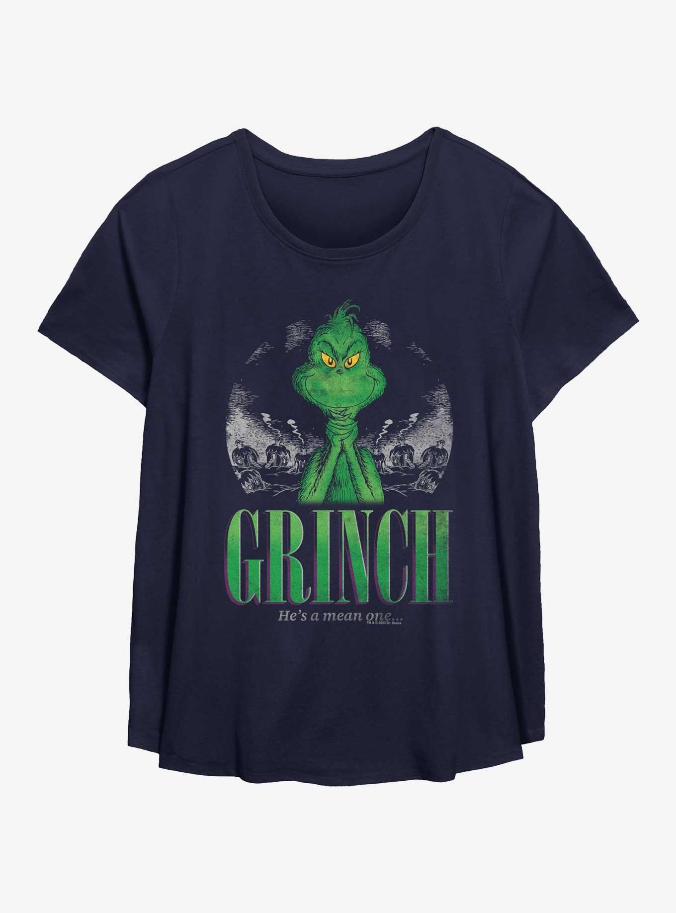 Dr. Seuss How The Grinch Stole Christmas He's A Mean One Womens T-Shirt Plus Size, NAVY, hi-res