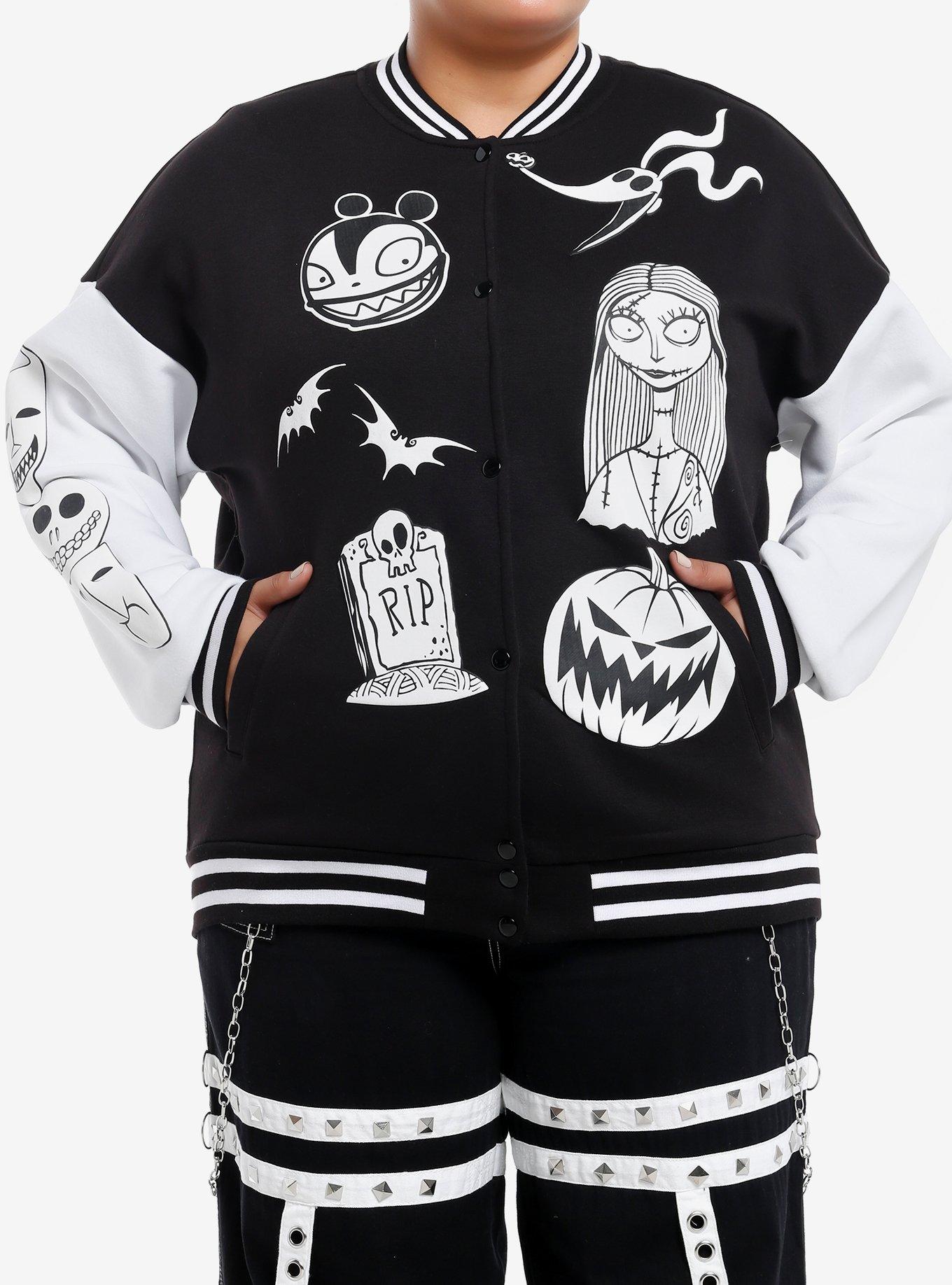 Her Universe The Nightmare Before Christmas  Oversized Varsity Jacket Plus Size, BLACK  WHITE, hi-res