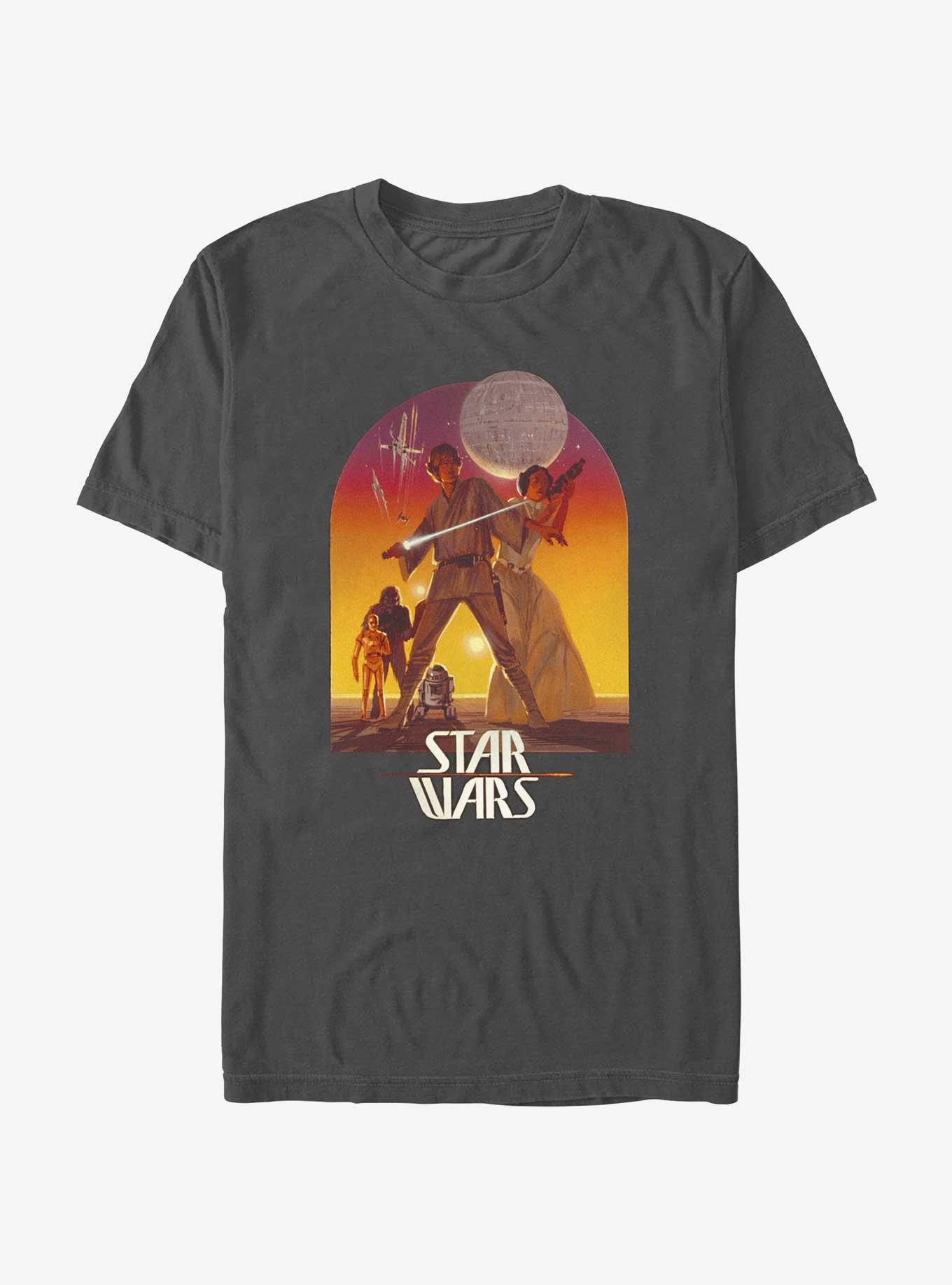 Star Wars Sunset Luke & Leia Skywalker T-Shirt, CHARCOAL, hi-res