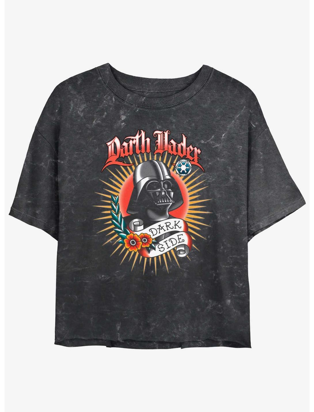 Star Wars Tattoo Vader Womens Mineral Wash Crop T-Shirt, BLACK, hi-res