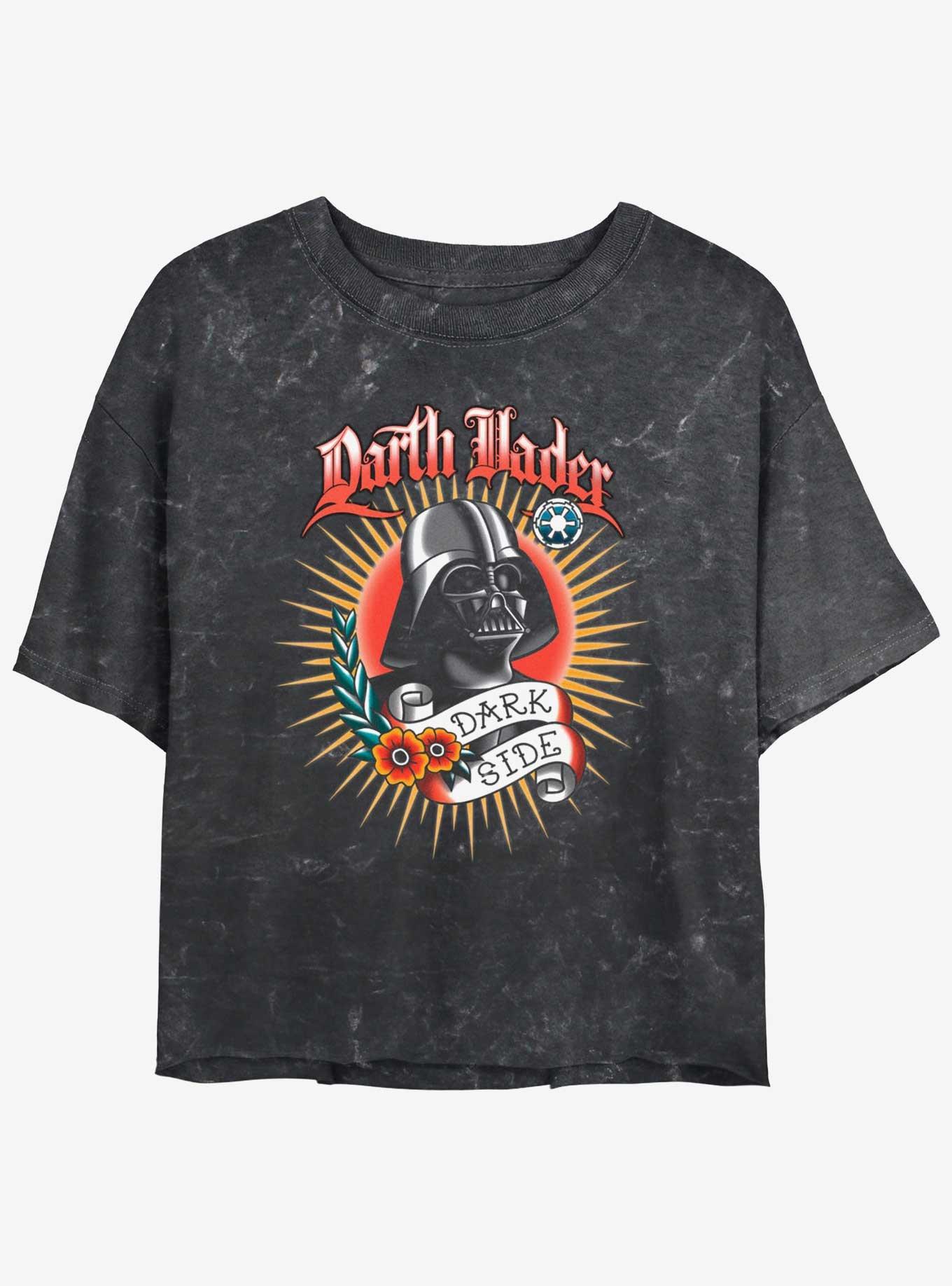 Star Wars Tattoo Vader Womens Mineral Wash Crop T-Shirt, BLACK, hi-res