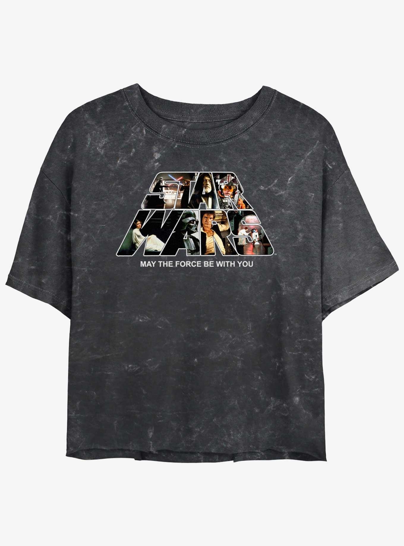 Star Wars Logo Fun Womens Mineral Wash Crop T-Shirt, BLACK, hi-res