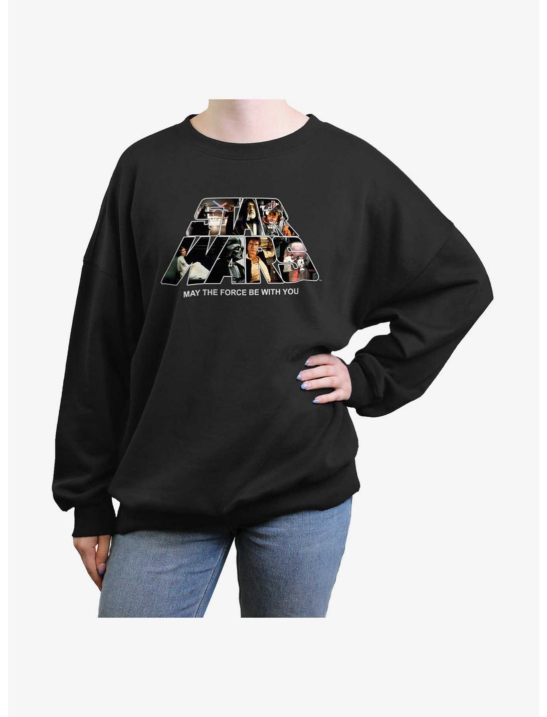 Star Wars Logo Fun Womens Oversized Sweatshirt, BLACK, hi-res