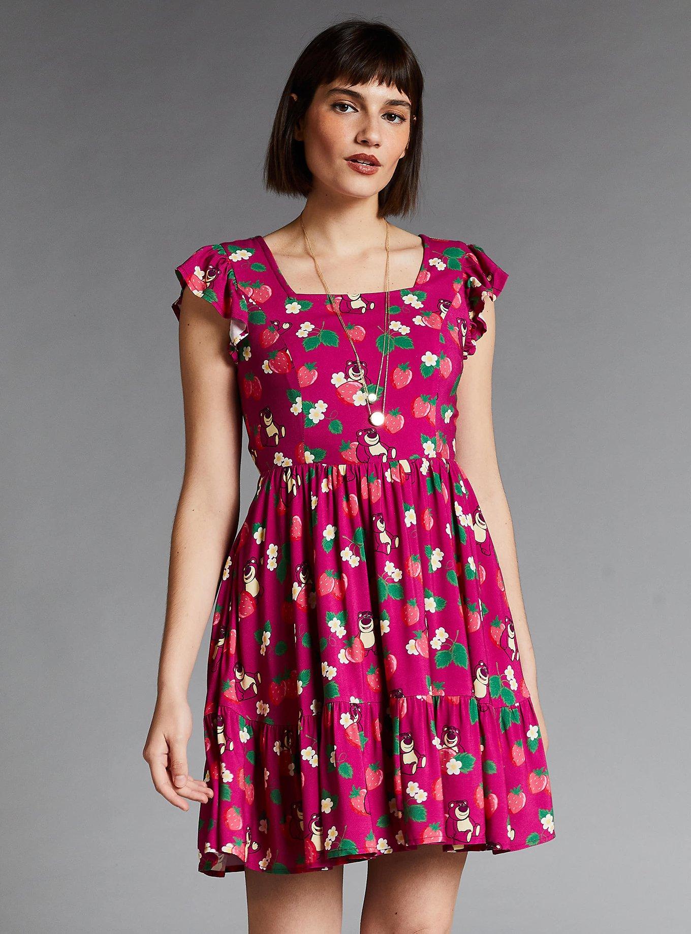 Disney Pixar Toy Story Lotso & Strawberries Allover Print Tie-Back Dress, MULTI, hi-res