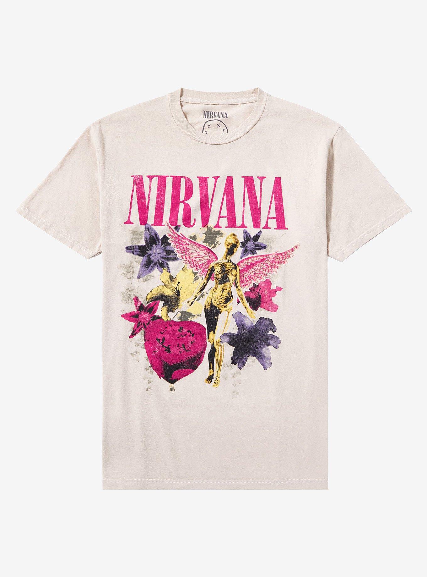 NIRVANA 花柄プリント Tシャツ L about XL ] NIRVANA Heart Flower Print T-shirt | 広島古着屋