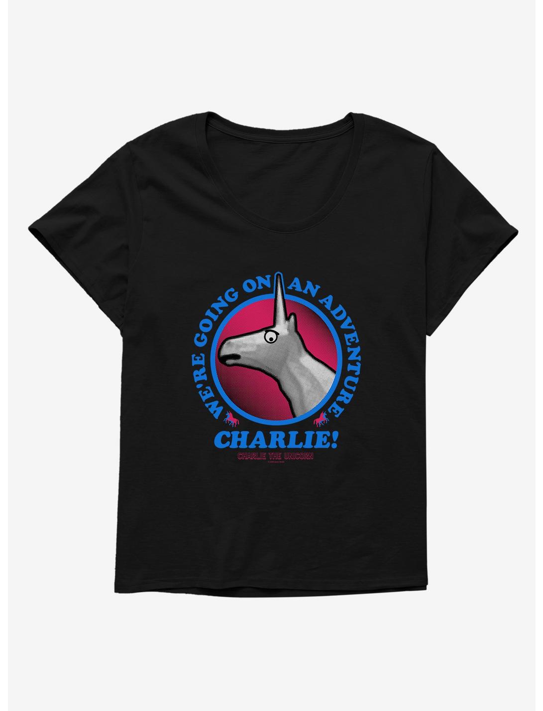Charlie The Unicorn Adventure Charlie! Womens T-Shirt Plus Size, BLACK, hi-res