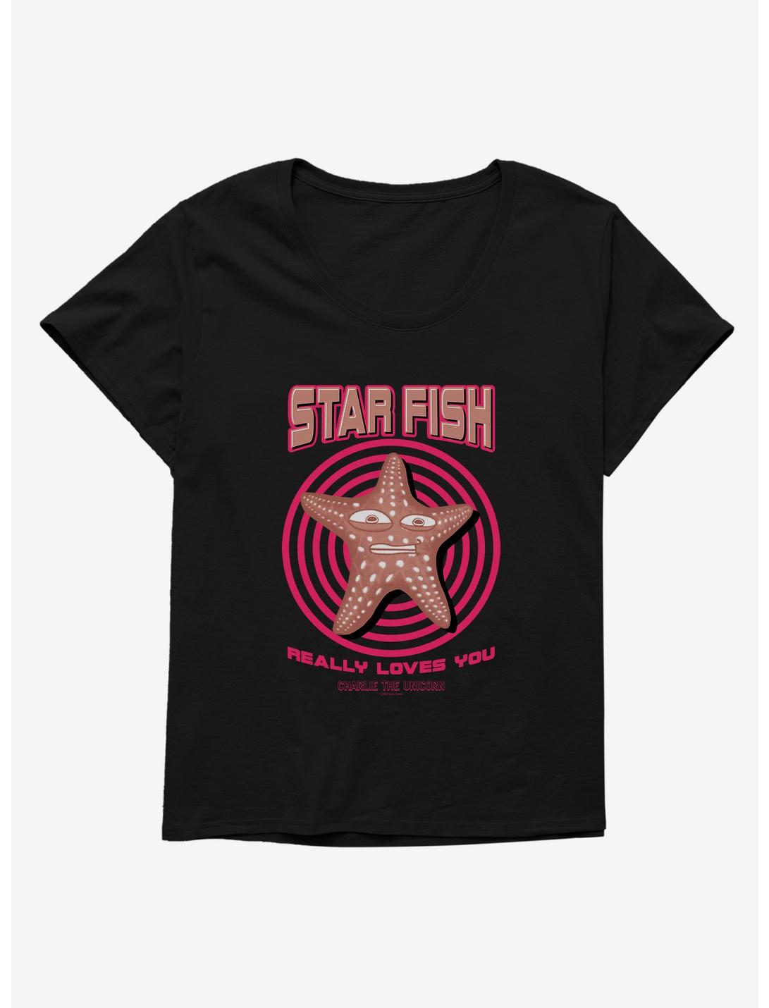 Charlie The Unicorn Star Fish Really Loves You Womens T-Shirt Plus Size, BLACK, hi-res