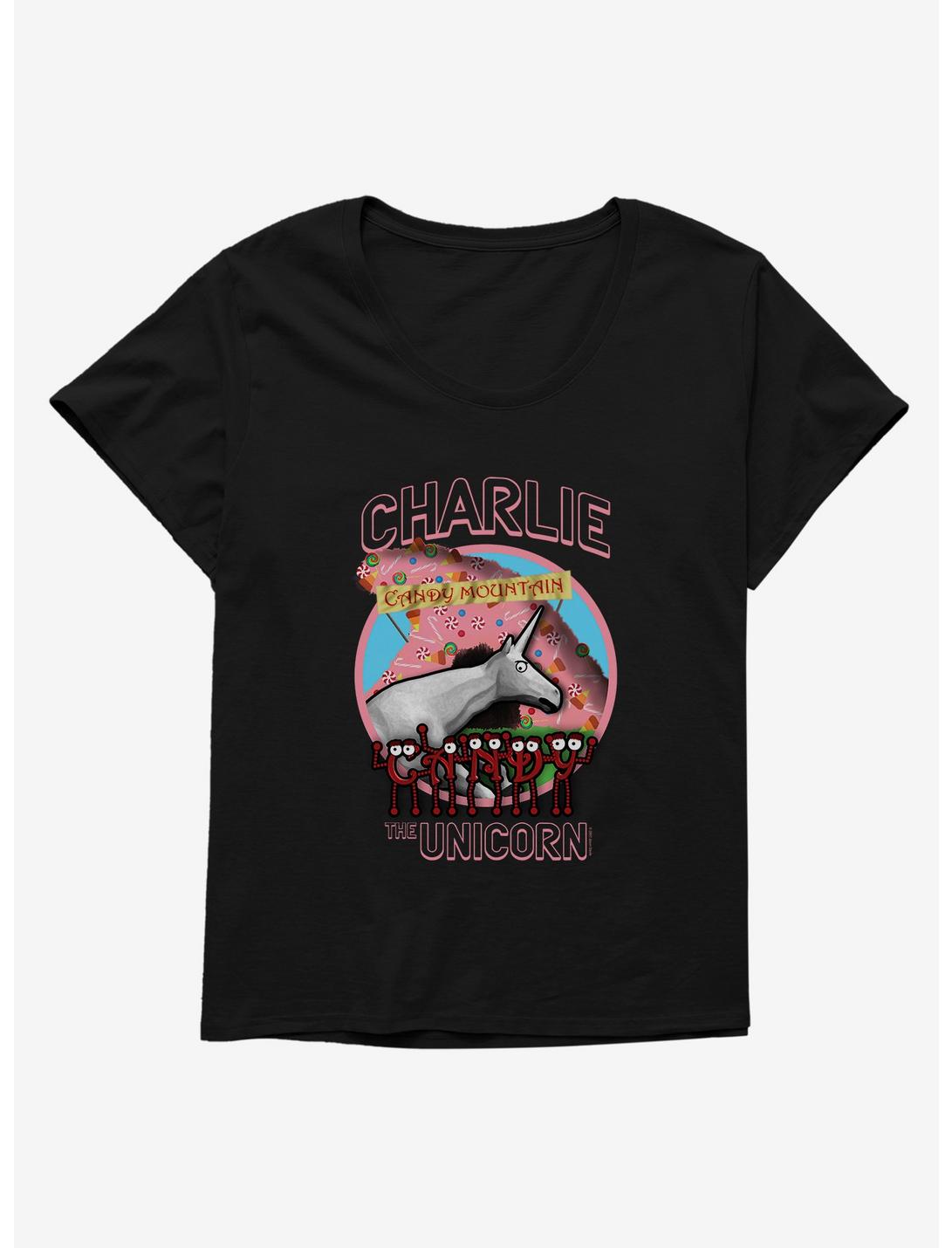 Charlie The Unicorn Candy Mountain Womens T-Shirt Plus Size, BLACK, hi-res
