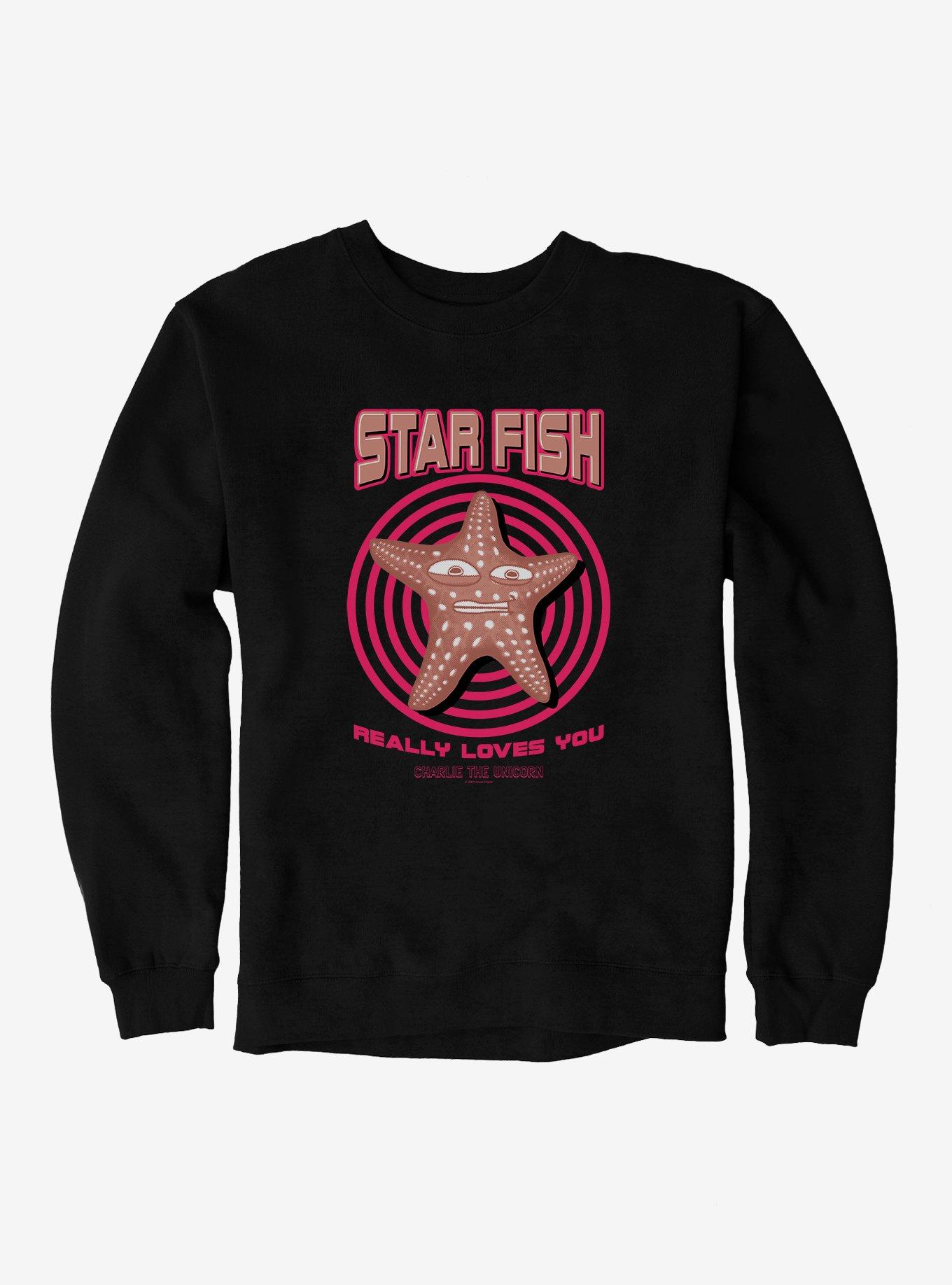 Charlie The Unicorn Star Fish Really Loves You Sweatshirt, BLACK, hi-res