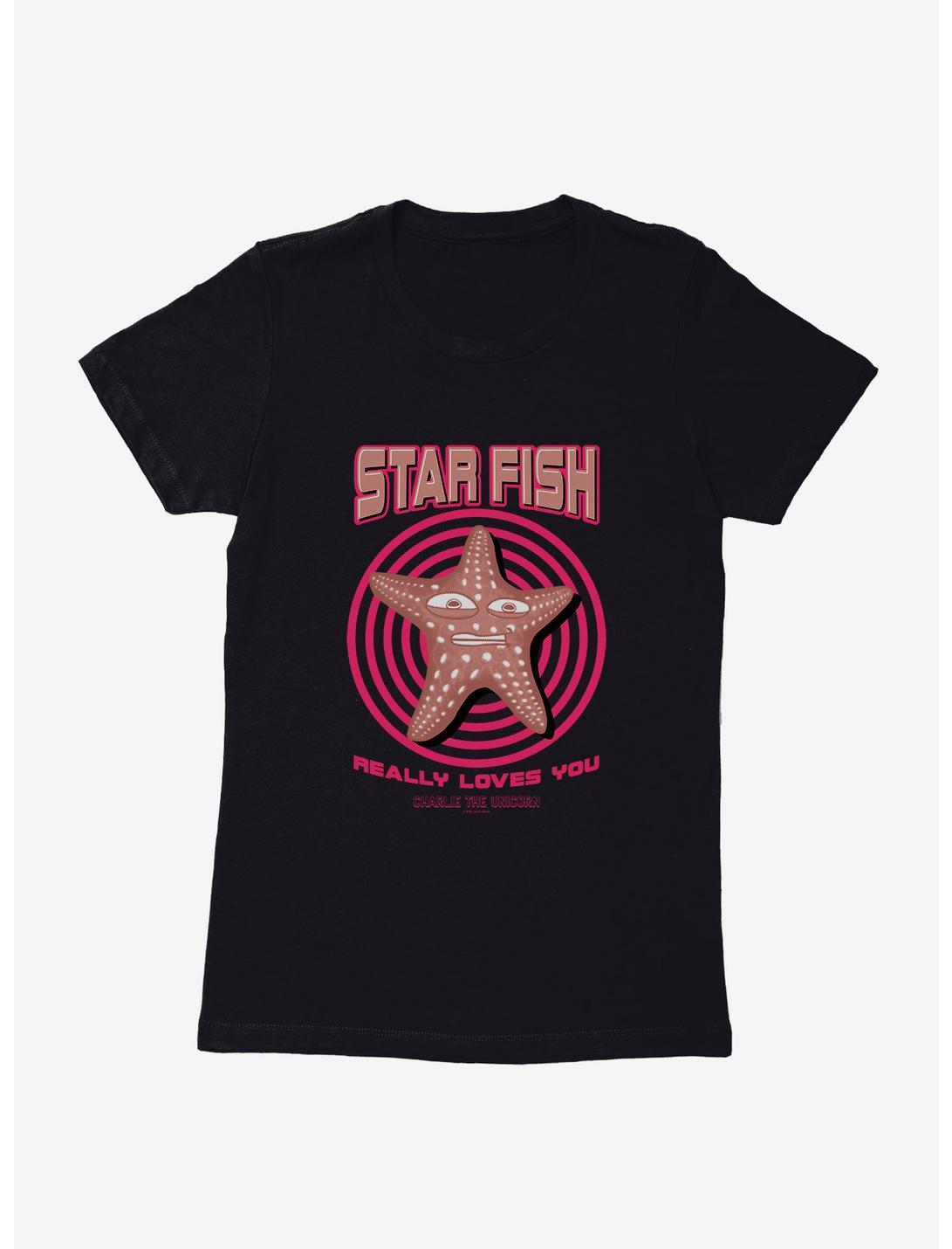 Charlie The Unicorn Star Fish Really Loves You Womens T-Shirt, BLACK, hi-res
