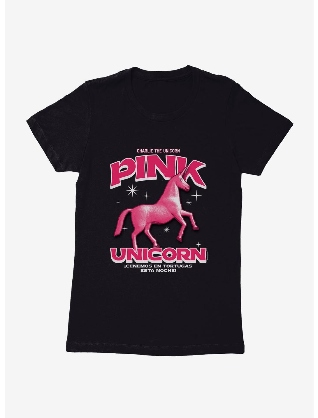 Charlie The Unicorn Pink Unicorn Womens T-Shirt, BLACK, hi-res