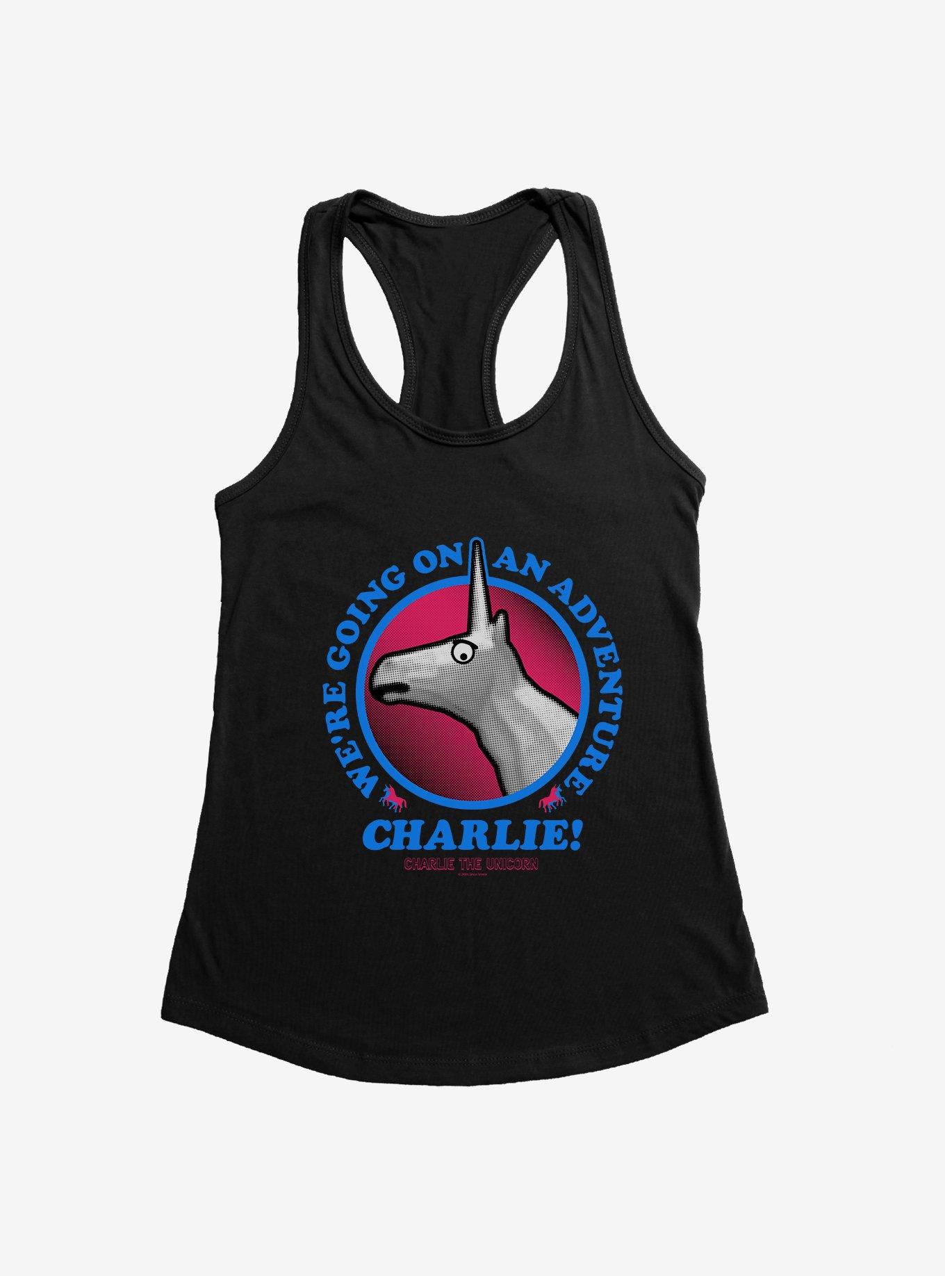 Charlie The Unicorn Adventure Charlie! Womens Tank Top, BLACK, hi-res