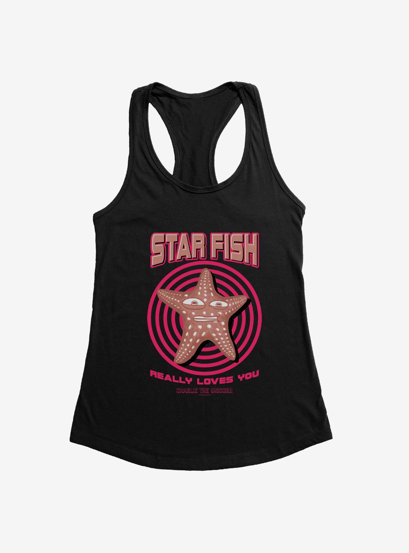 Charlie The Unicorn Star Fish Really Loves You Womens Tank Top, BLACK, hi-res