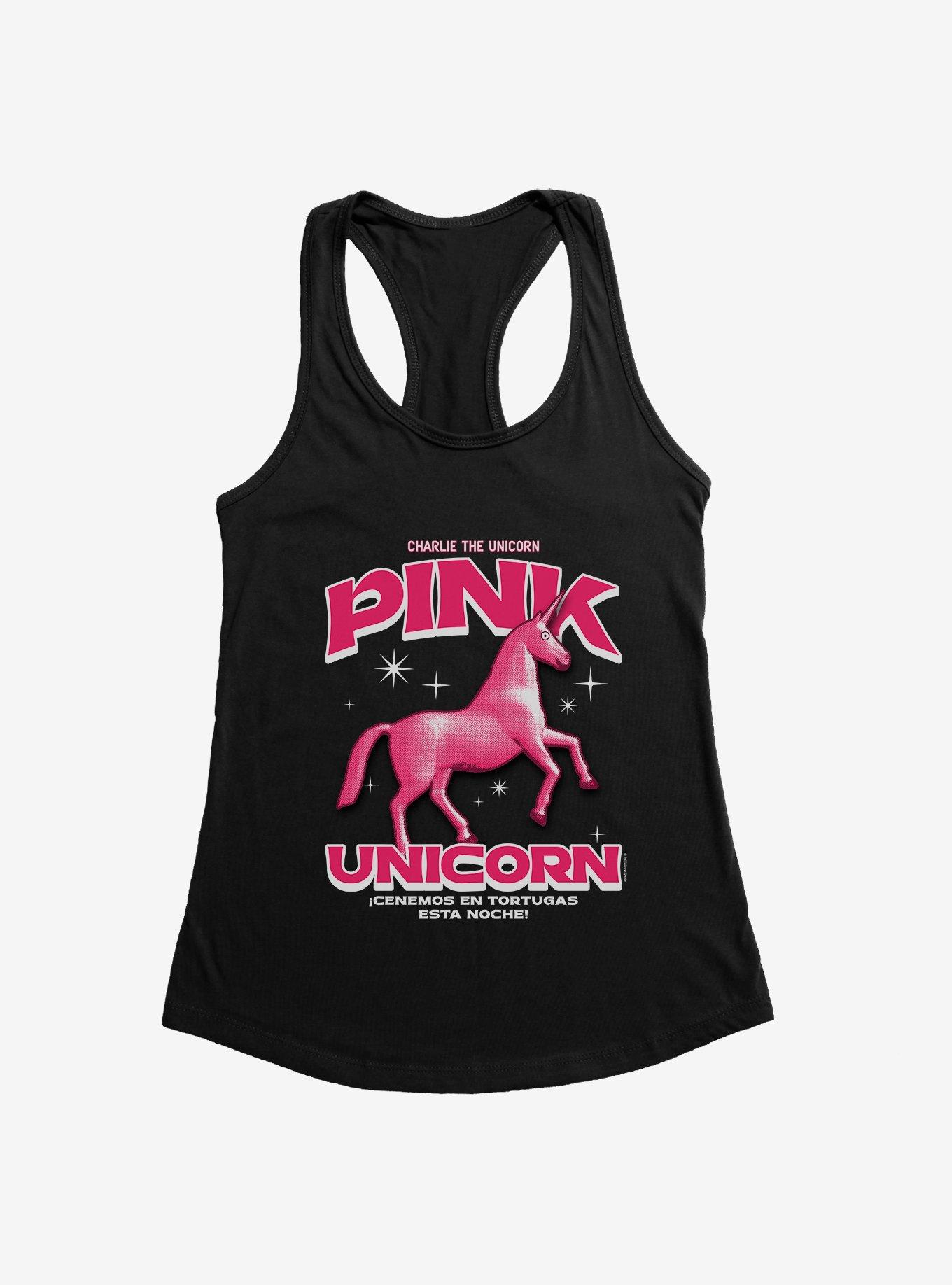 Charlie The Unicorn Pink Unicorn Womens Tank Top, BLACK, hi-res