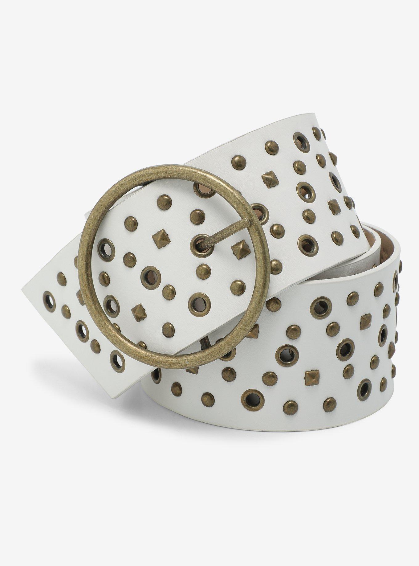 White Gold Grommet Stud Waist Belt, , hi-res