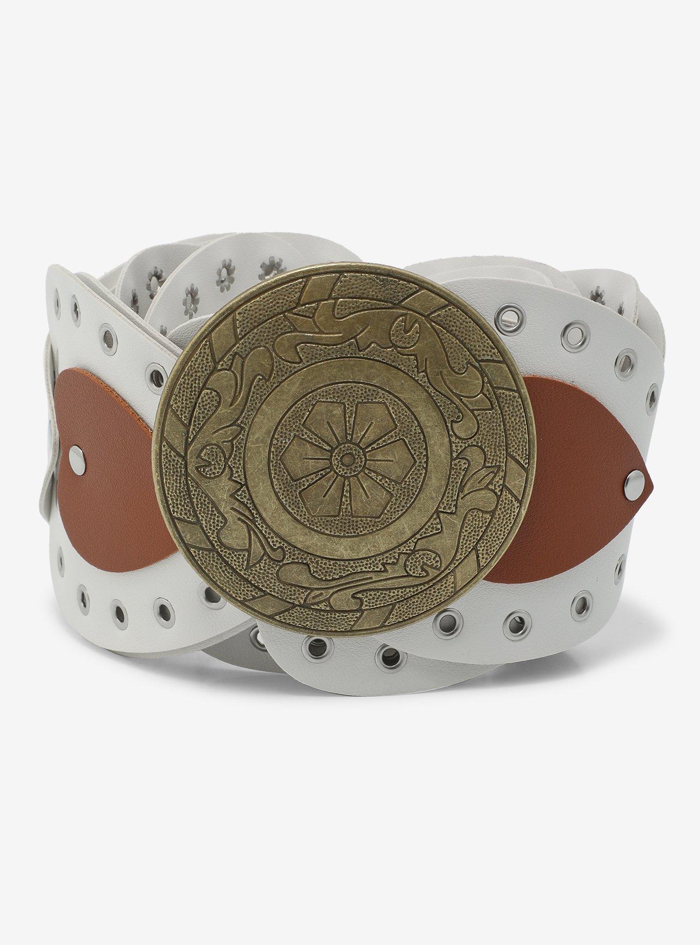 White & Brown Heart Grommet Waist Belt, , hi-res