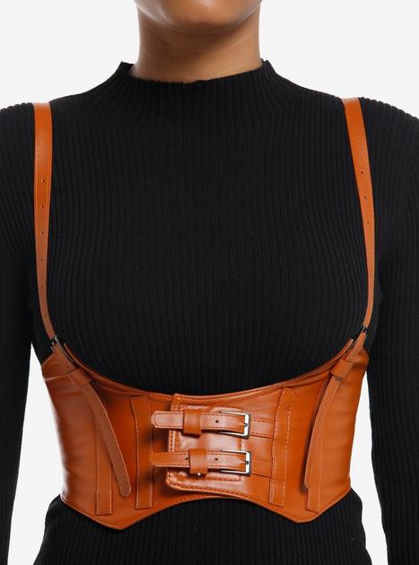 Brown Faux Leather Buckle Underbust Corset Harness | Hot Topic