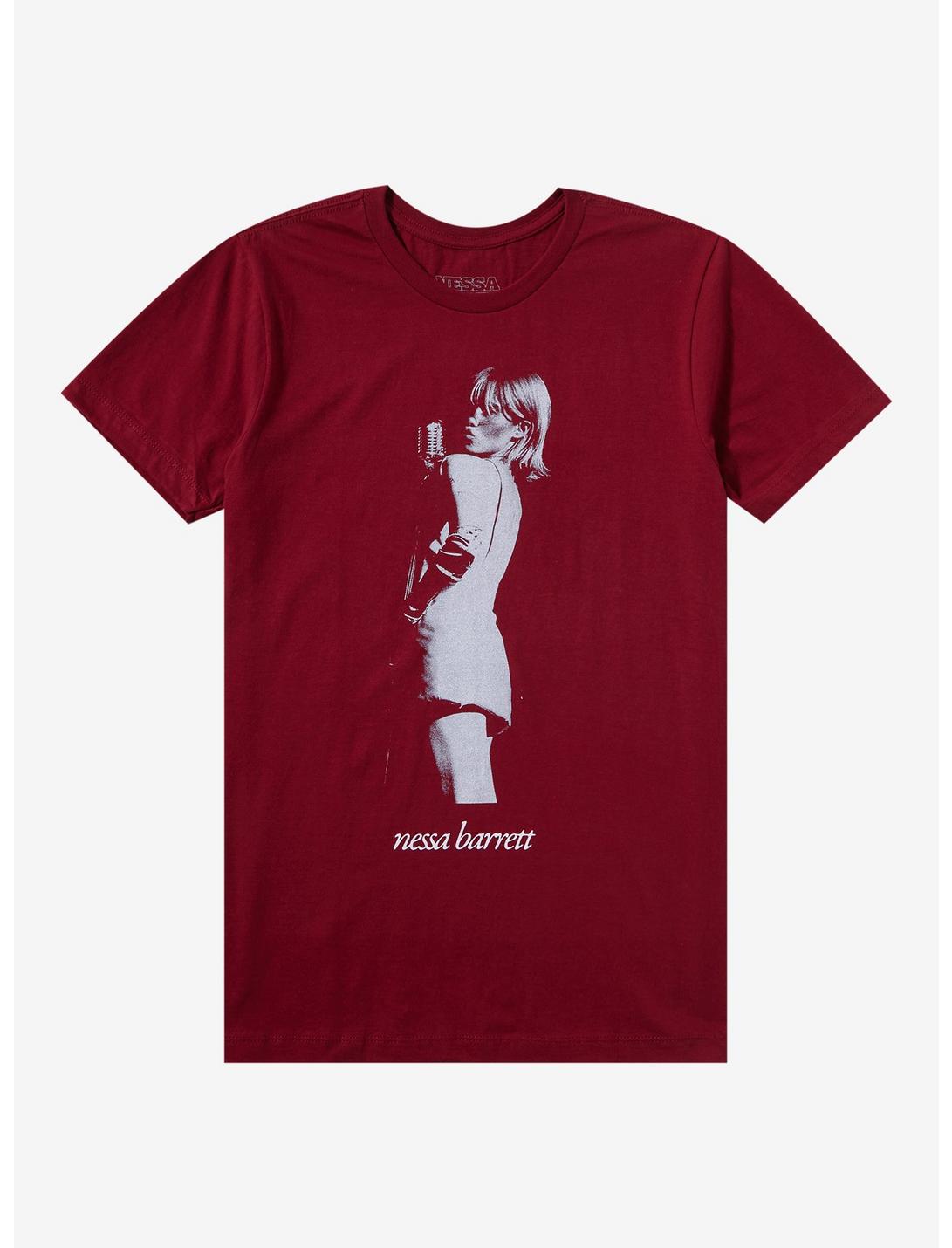 Nessa Barrett Standing Portrait Boyfriend Fit Girls T-Shirt, BURGUNDY, hi-res