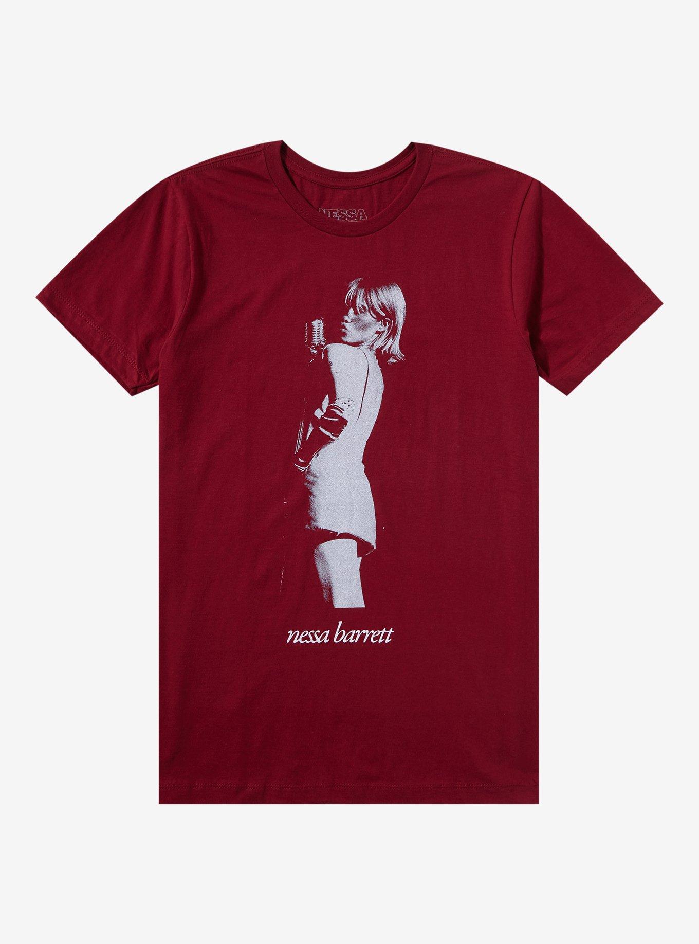 Nessa Barrett Standing Portrait Boyfriend Fit Girls T-Shirt, BURGUNDY, hi-res