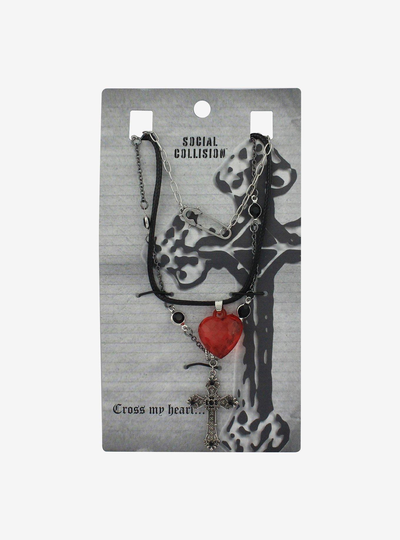 Social Collision Punk Heart Cross Necklace Set, , hi-res
