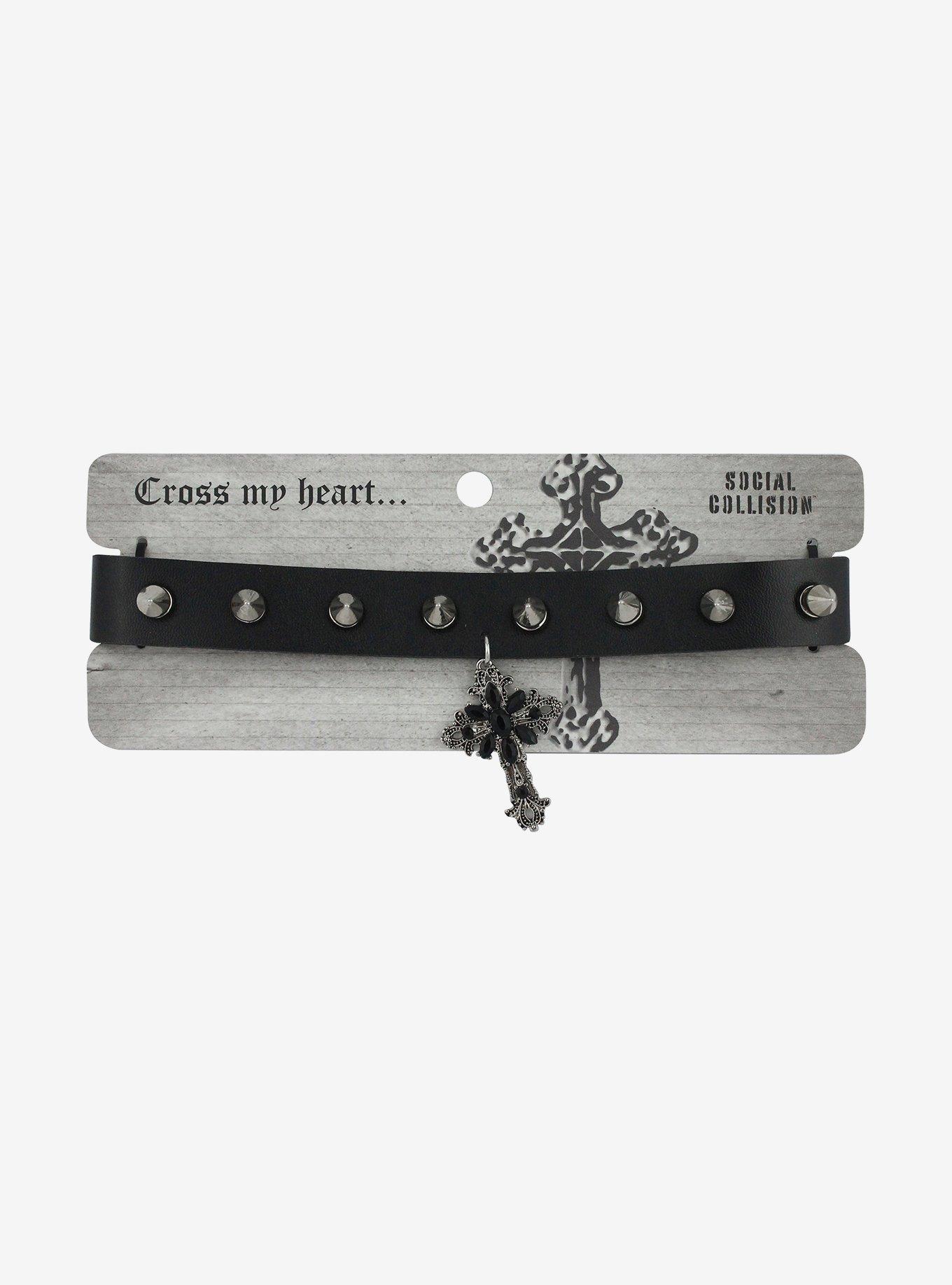 Social Collision Cross Stud Choker, , hi-res