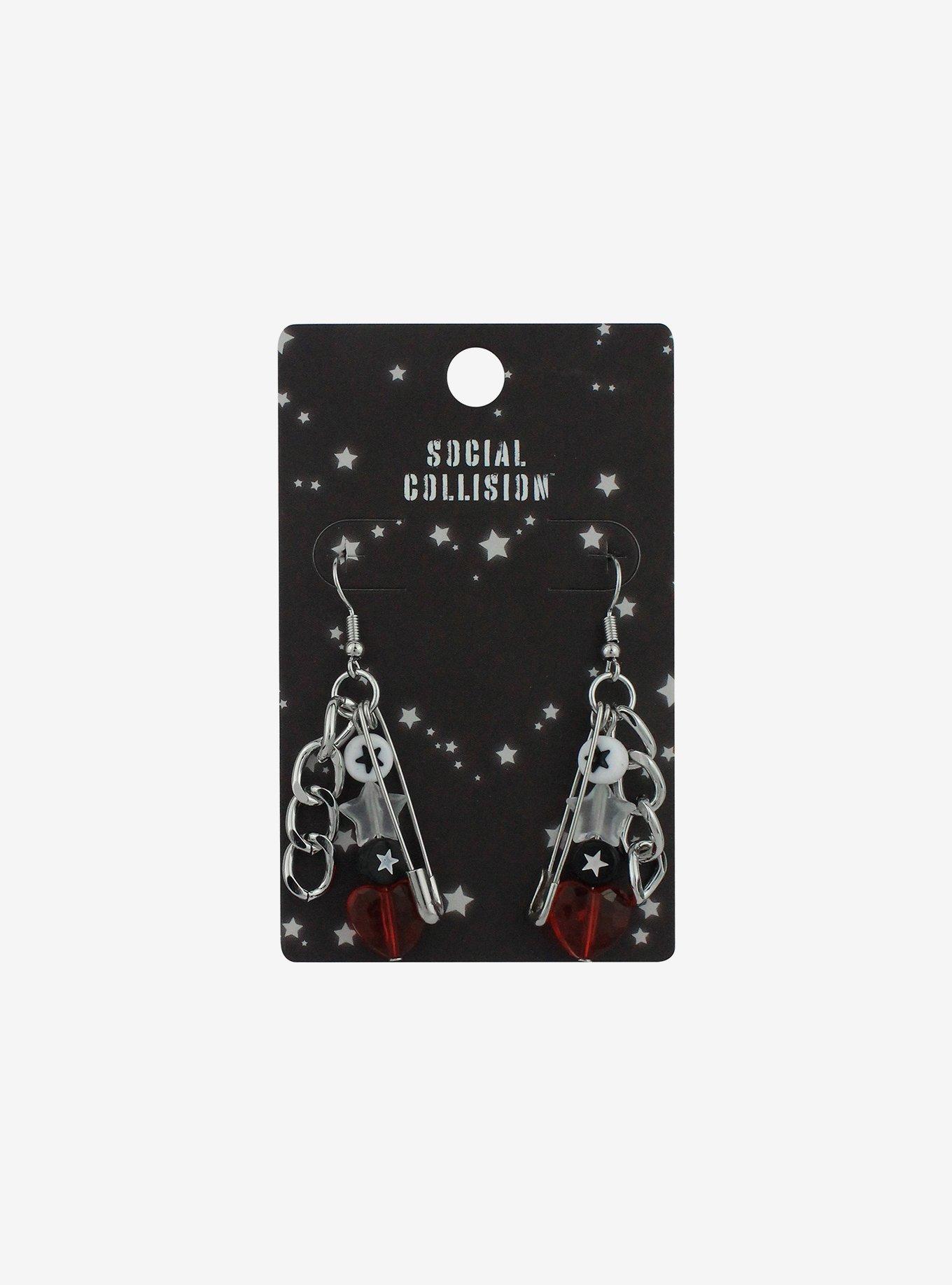 Social Collision Safety Pink Chain Bead Drop Earrings, , hi-res