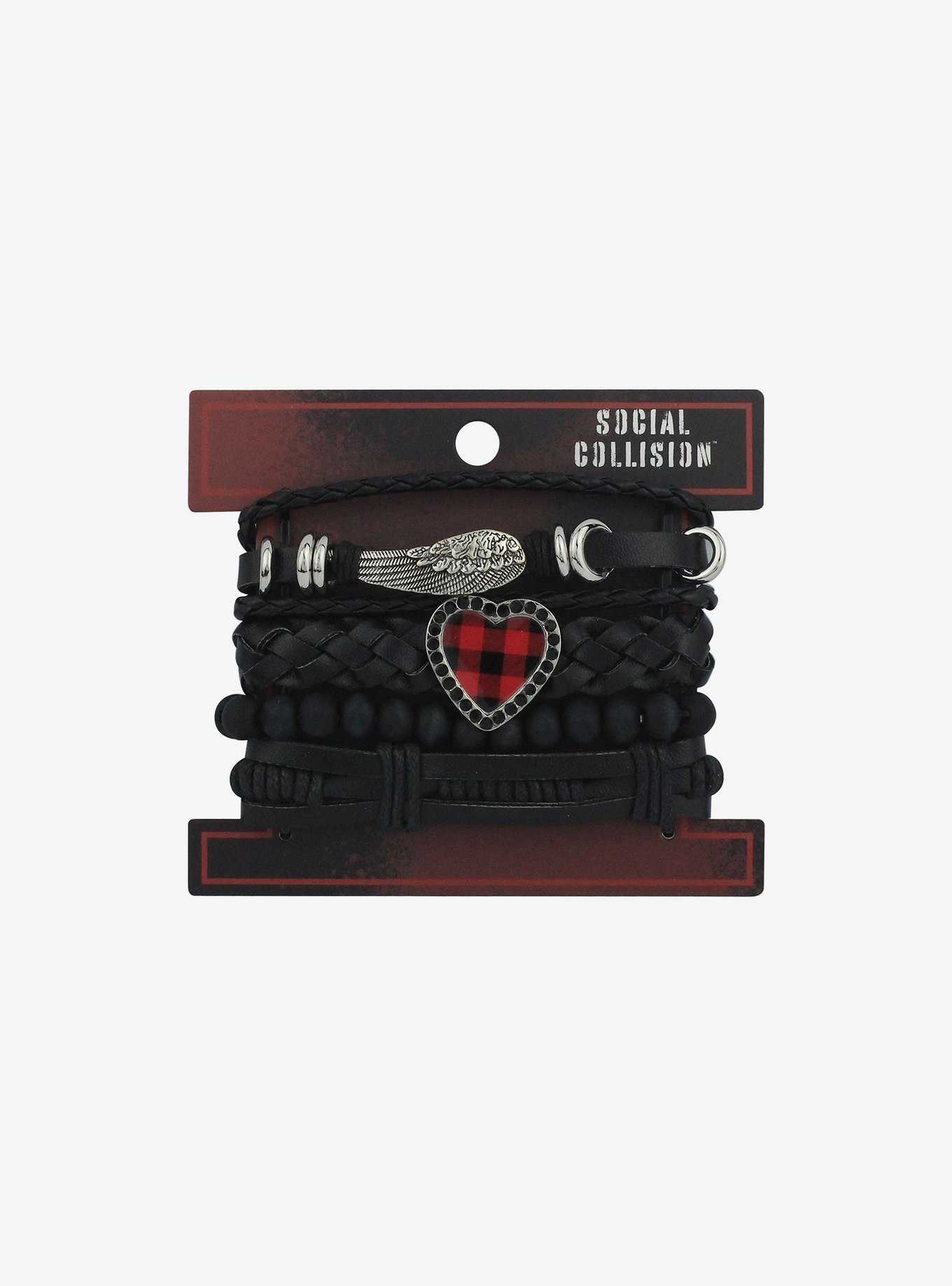 Social Collision Heart Wing Cord Bracelet Set, , hi-res
