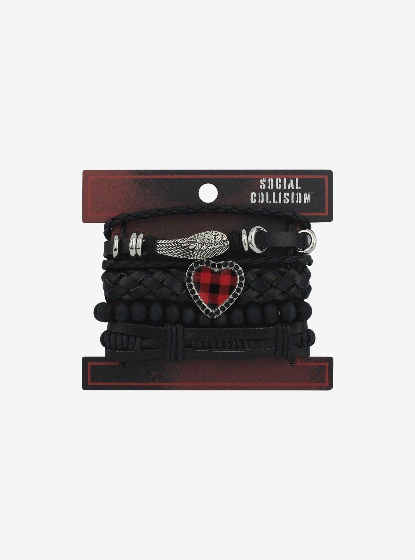 Social Collision Heart Wing Cord Bracelet Set, , hi-res