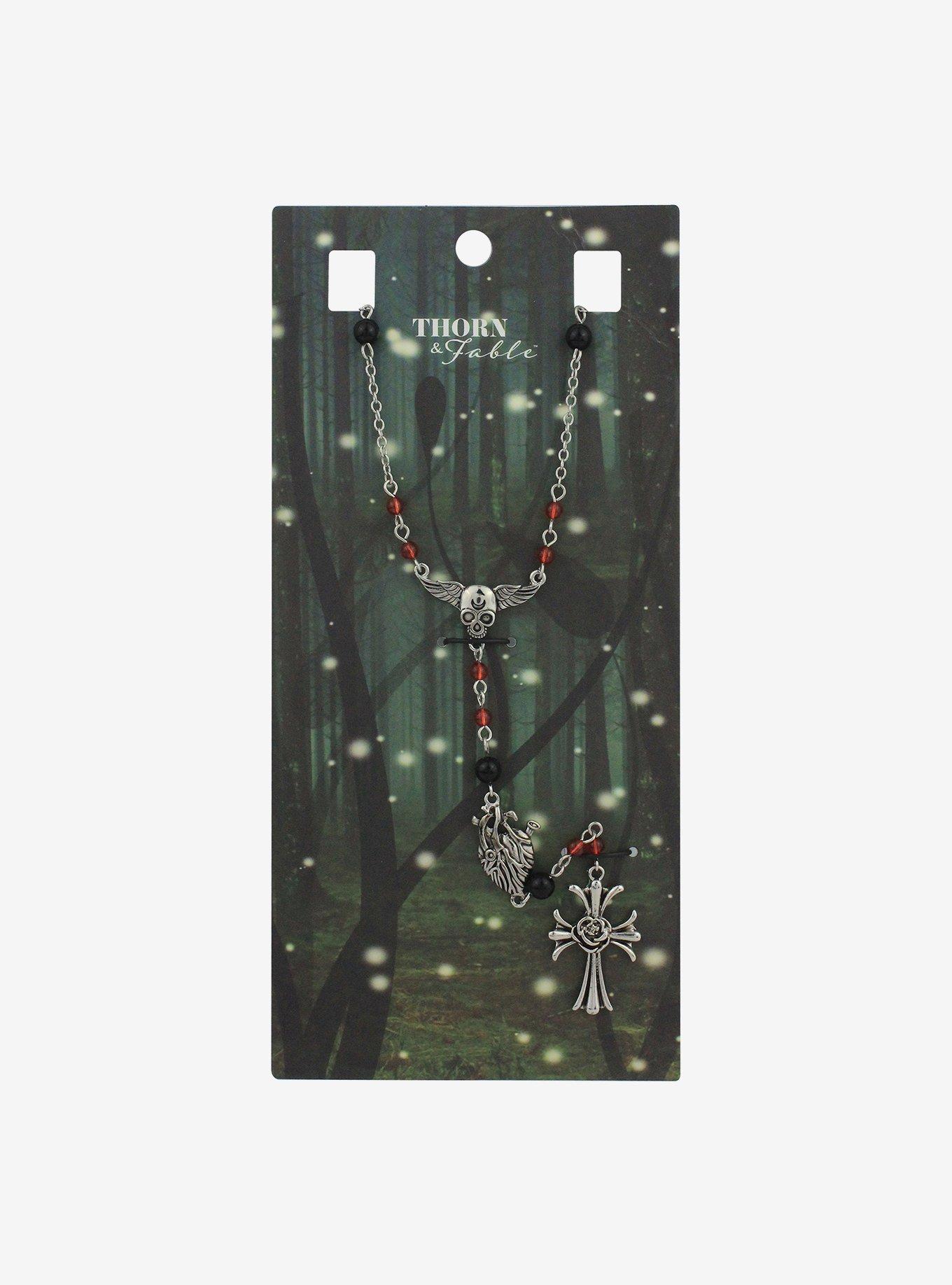 Thorn & Fable Skull Wing Cross Rosary Necklace