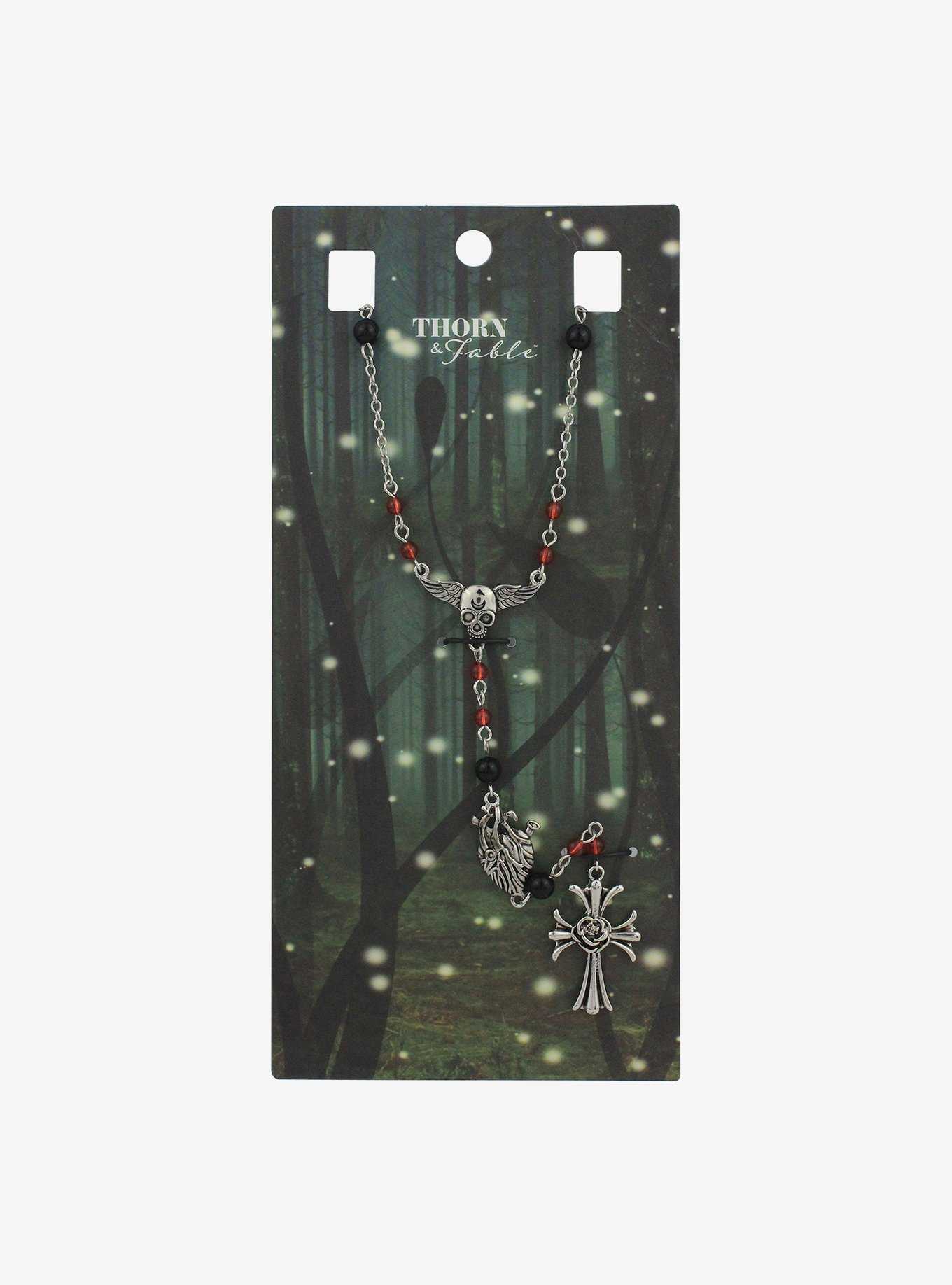 Thorn & Fable Skull Wing Cross Rosary Necklace, , hi-res